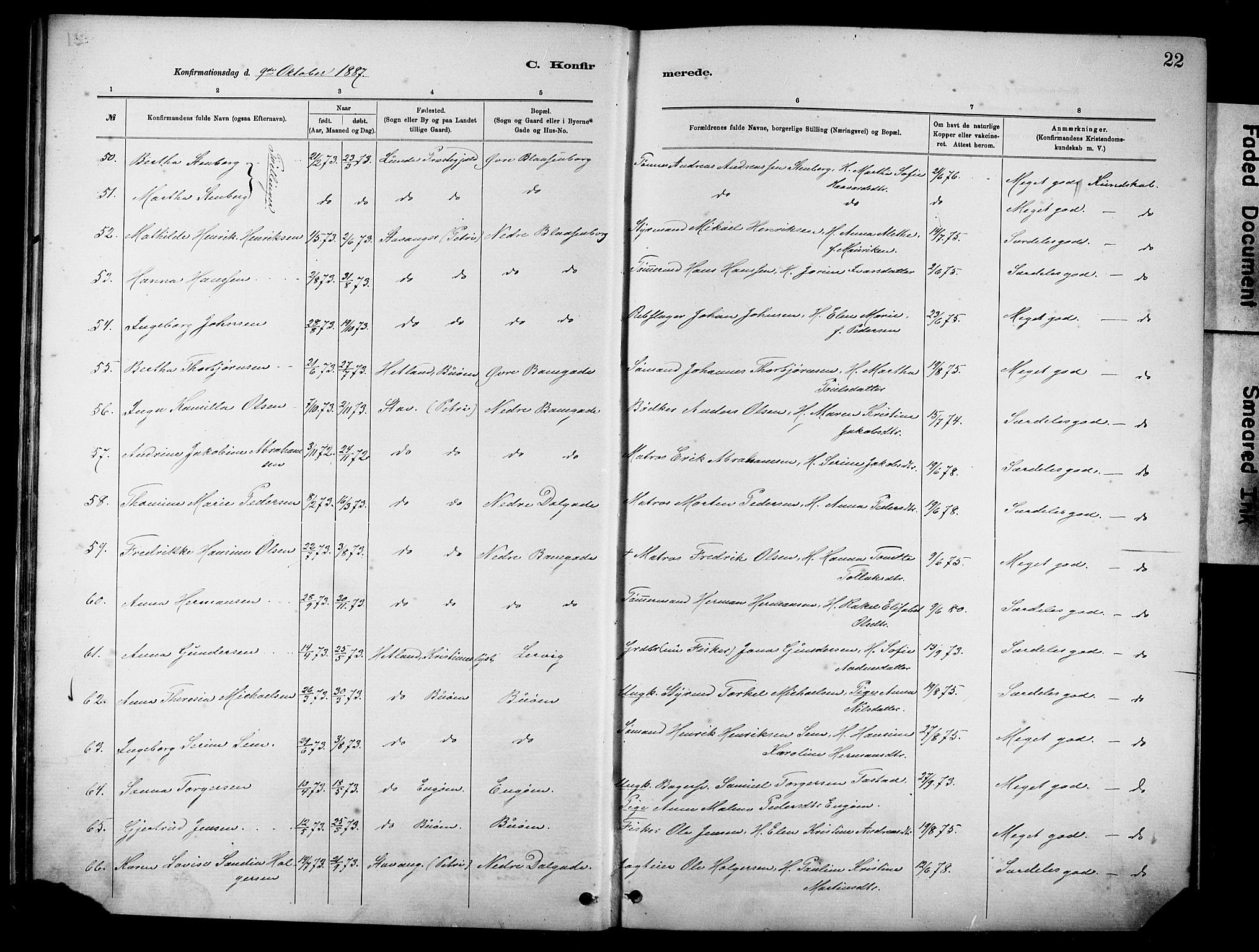 St. Johannes sokneprestkontor, AV/SAST-A-101814/001/30/30BA/L0002: Parish register (official) no. A 2, 1885-1899, p. 22