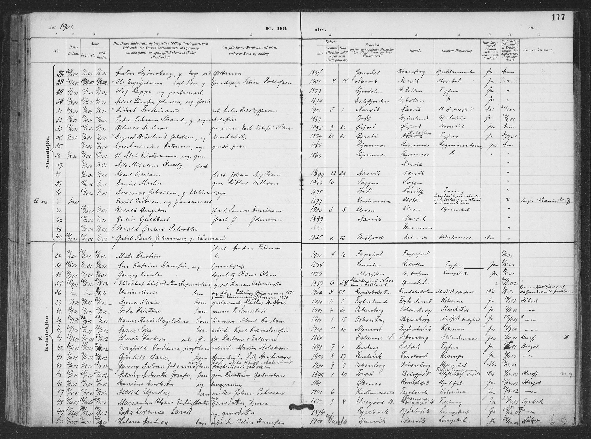 Ministerialprotokoller, klokkerbøker og fødselsregistre - Nordland, AV/SAT-A-1459/866/L0939: Parish register (official) no. 866A02, 1894-1906, p. 177