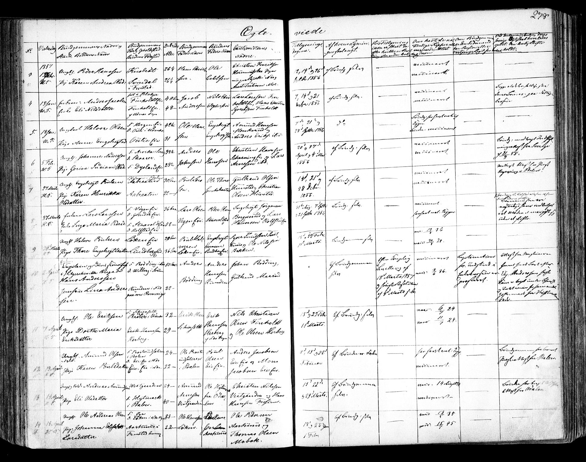 Nes prestekontor Kirkebøker, AV/SAO-A-10410/F/Fa/L0007: Parish register (official) no. I 7, 1846-1858, p. 278