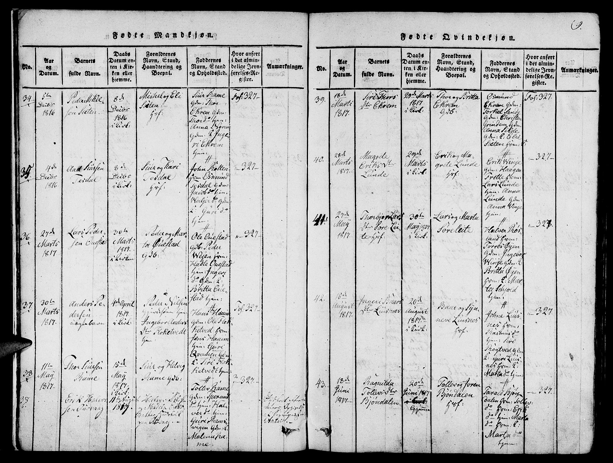 Etne sokneprestembete, SAB/A-75001/H/Haa: Parish register (official) no. A 6, 1815-1831, p. 9
