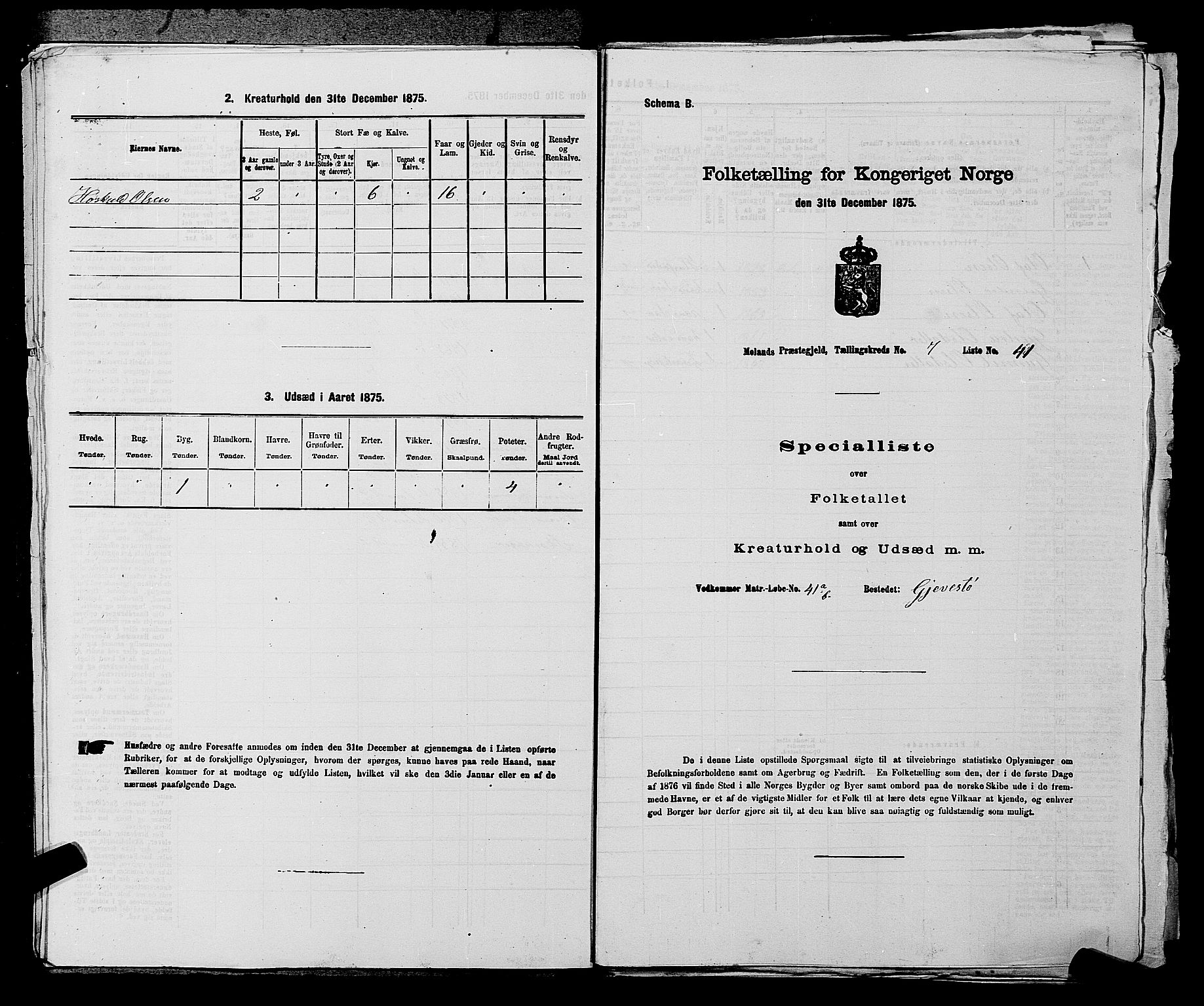 SAKO, 1875 census for 0831P Moland, 1875, p. 707