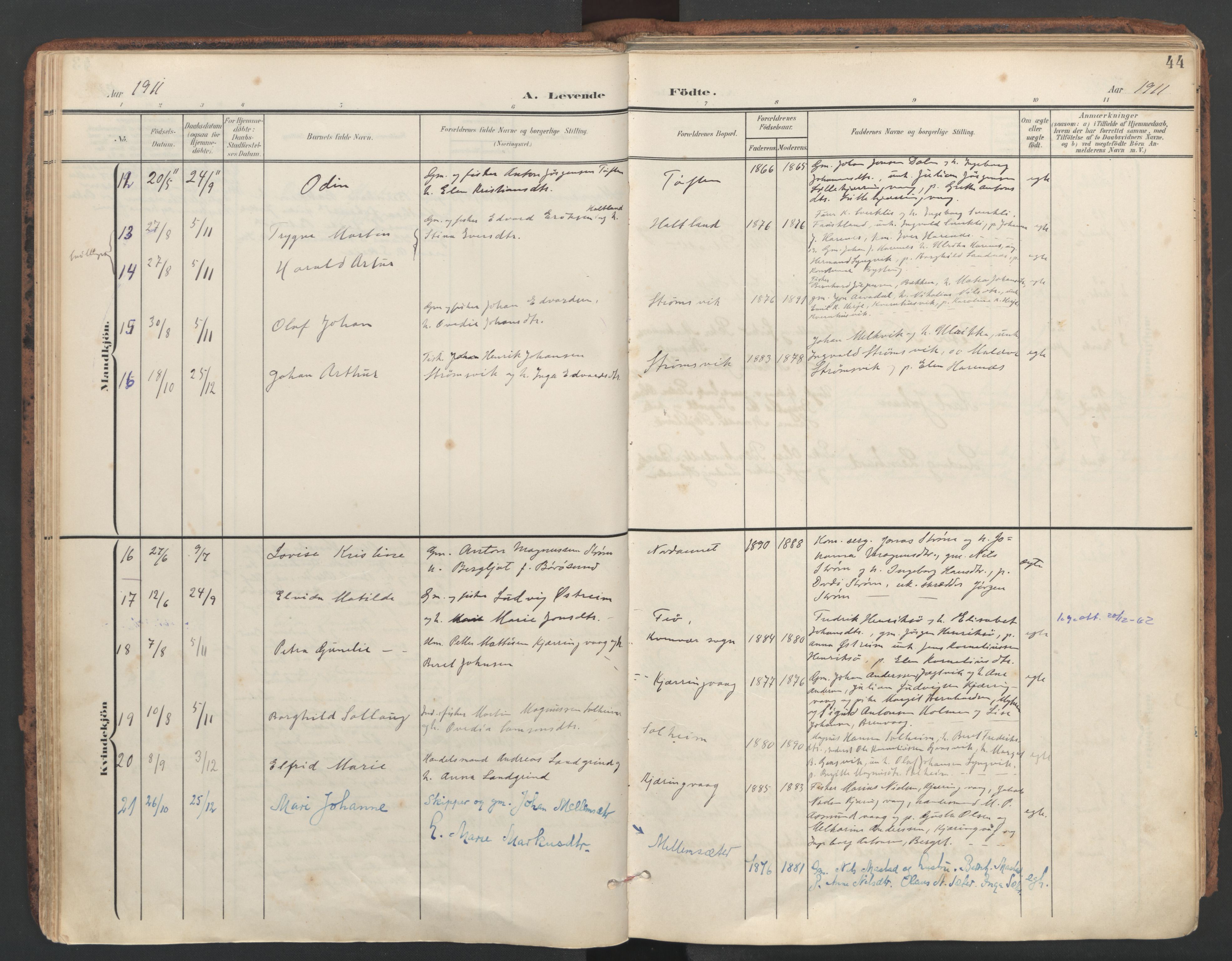 Ministerialprotokoller, klokkerbøker og fødselsregistre - Sør-Trøndelag, AV/SAT-A-1456/634/L0537: Parish register (official) no. 634A13, 1896-1922, p. 44