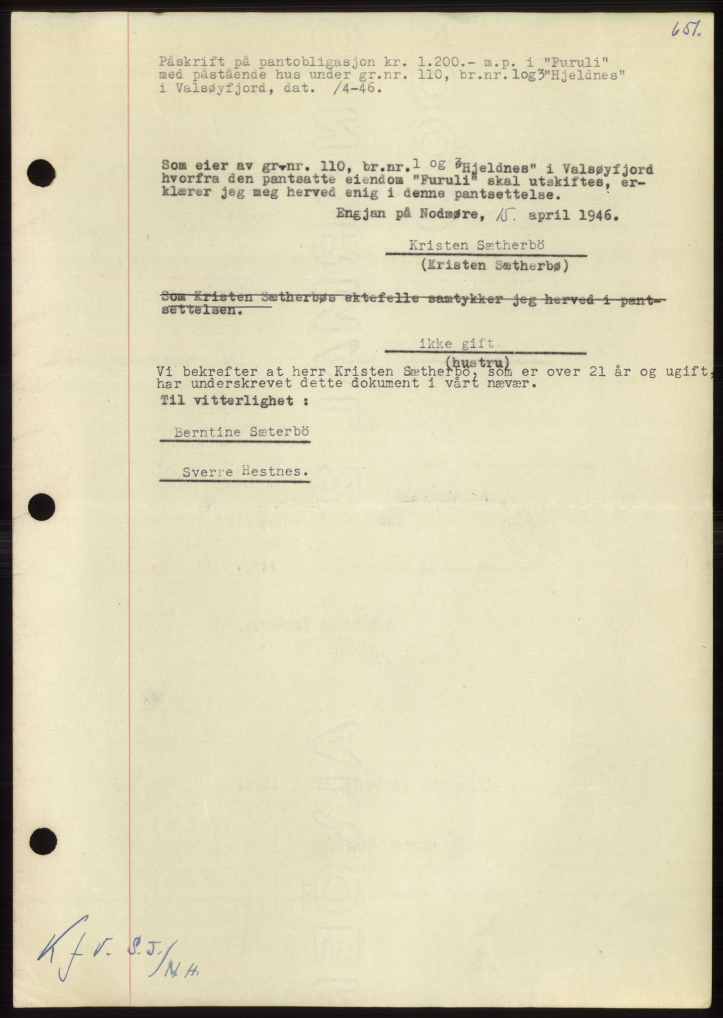 Nordmøre sorenskriveri, AV/SAT-A-4132/1/2/2Ca: Mortgage book no. B97, 1947-1948, Diary no: : 2910/1947