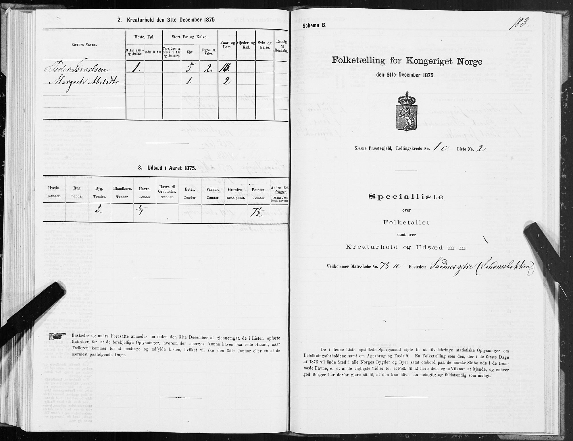 SAT, 1875 census for 1828P Nesna, 1875, p. 1183