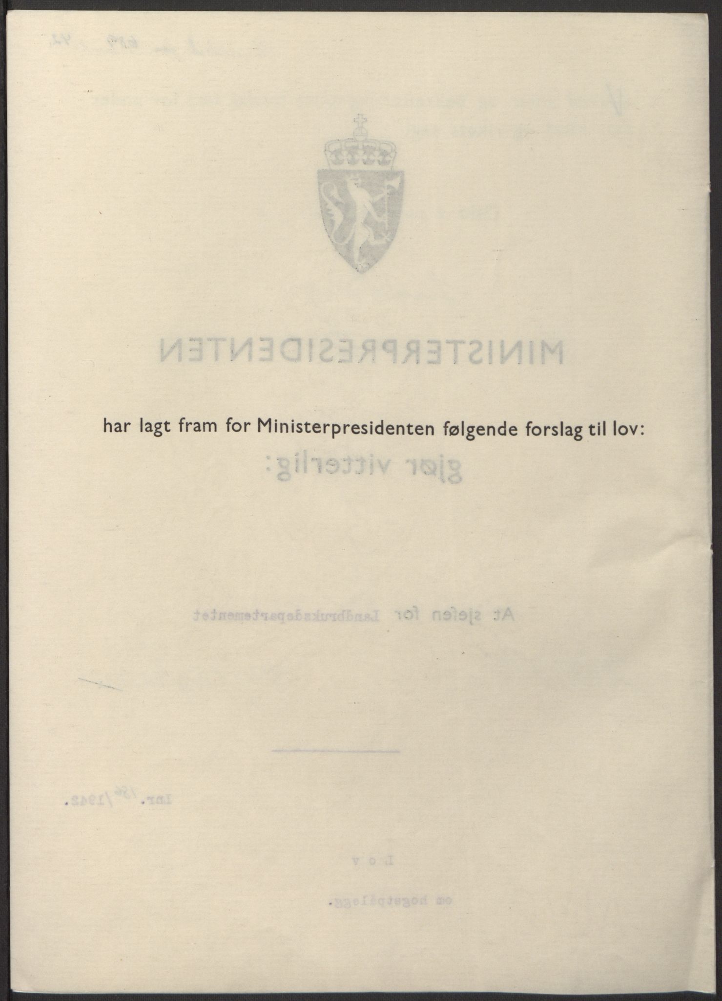 NS-administrasjonen 1940-1945 (Statsrådsekretariatet, de kommisariske statsråder mm), RA/S-4279/D/Db/L0098: Lover II, 1942, p. 350