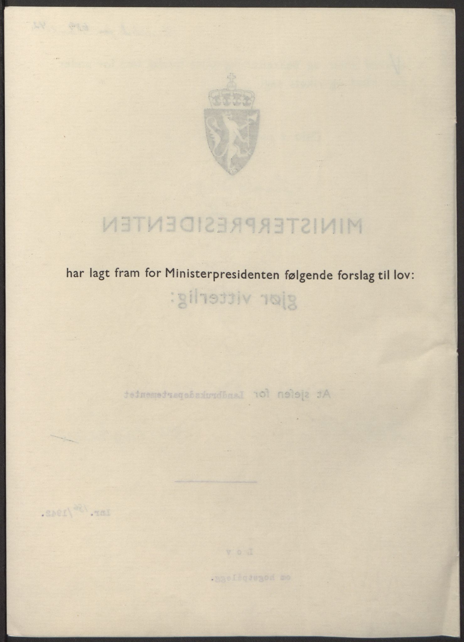 NS-administrasjonen 1940-1945 (Statsrådsekretariatet, de kommisariske statsråder mm), AV/RA-S-4279/D/Db/L0098: Lover II, 1942, p. 350