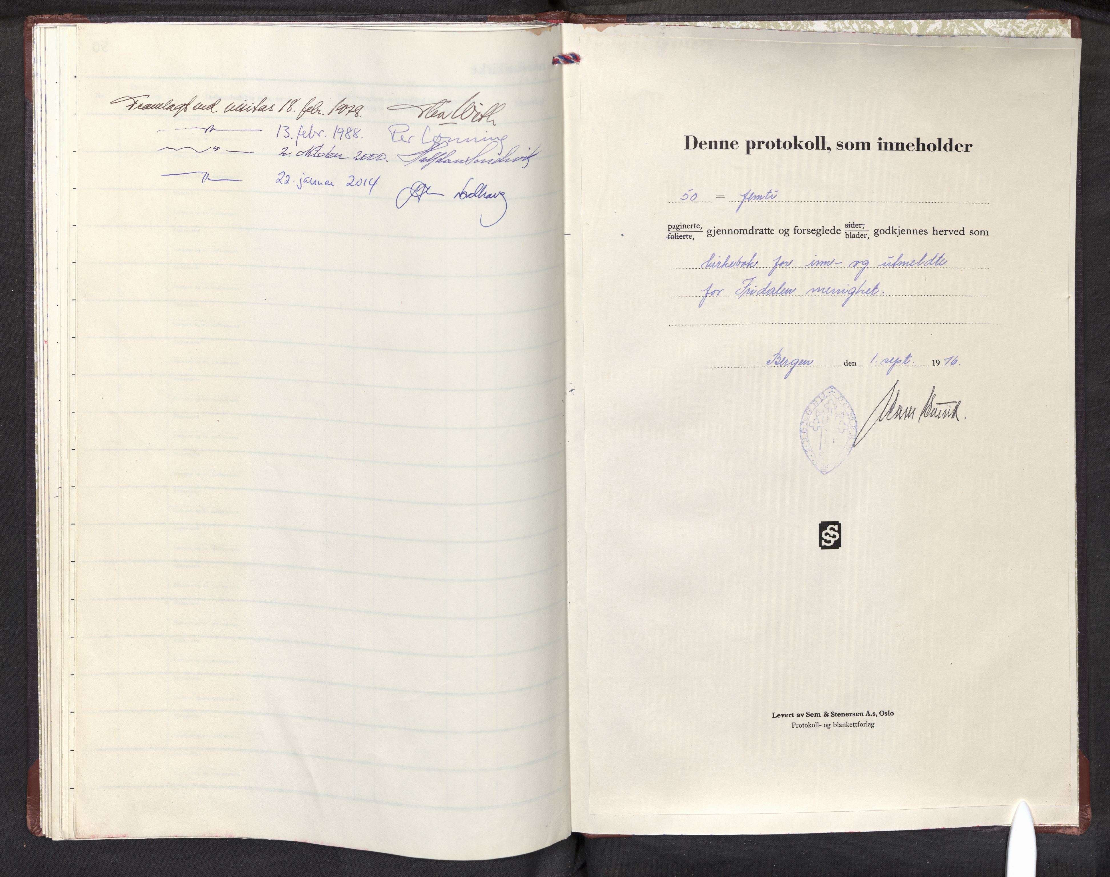 Fridalen sokneprestembete, SAB/A-99933: Parish register (official) no. E 1, 1977-2010