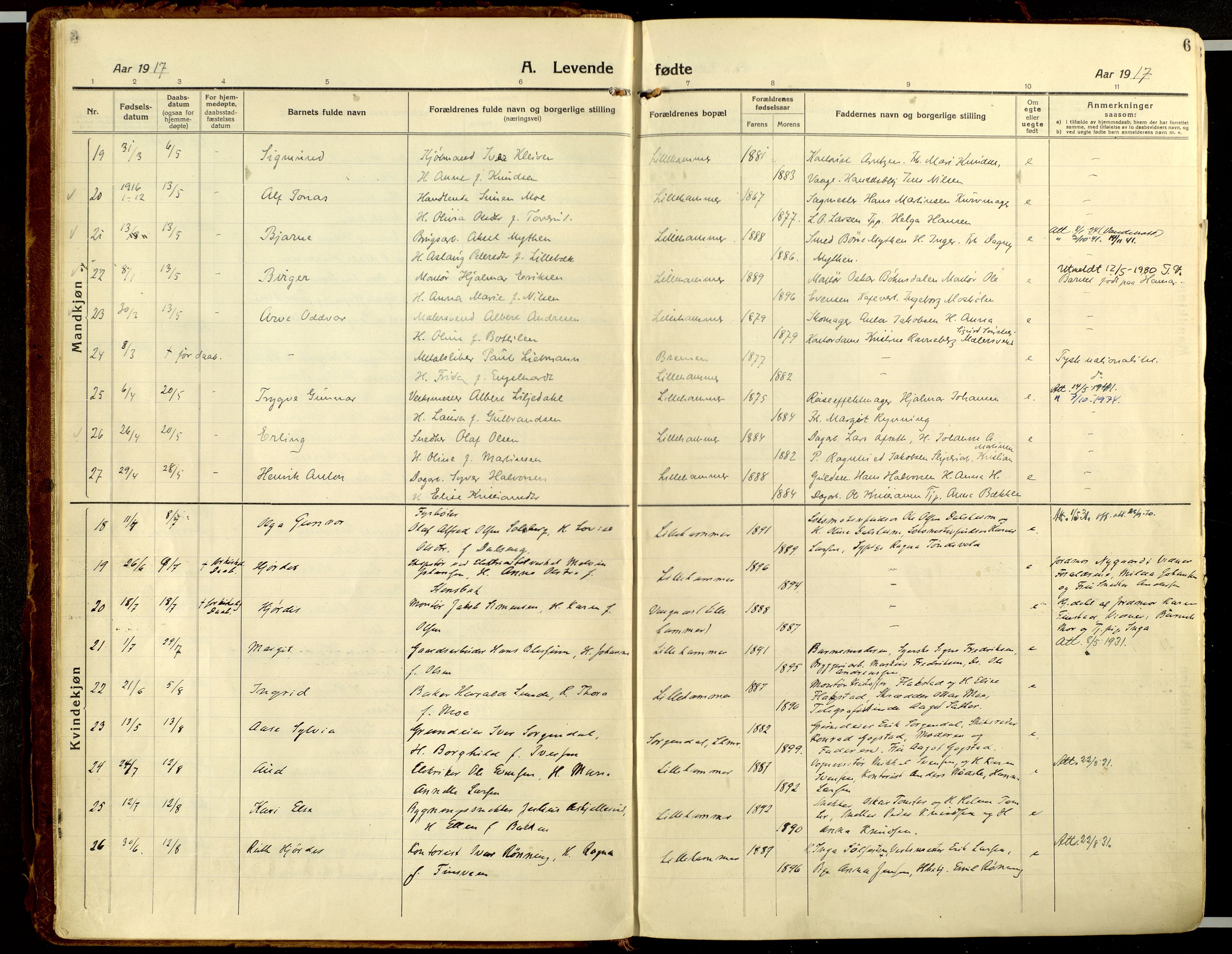 Lillehammer prestekontor, AV/SAH-PREST-088/H/Ha/Haa/L0002: Parish register (official) no. 2, 1917-1932, p. 6