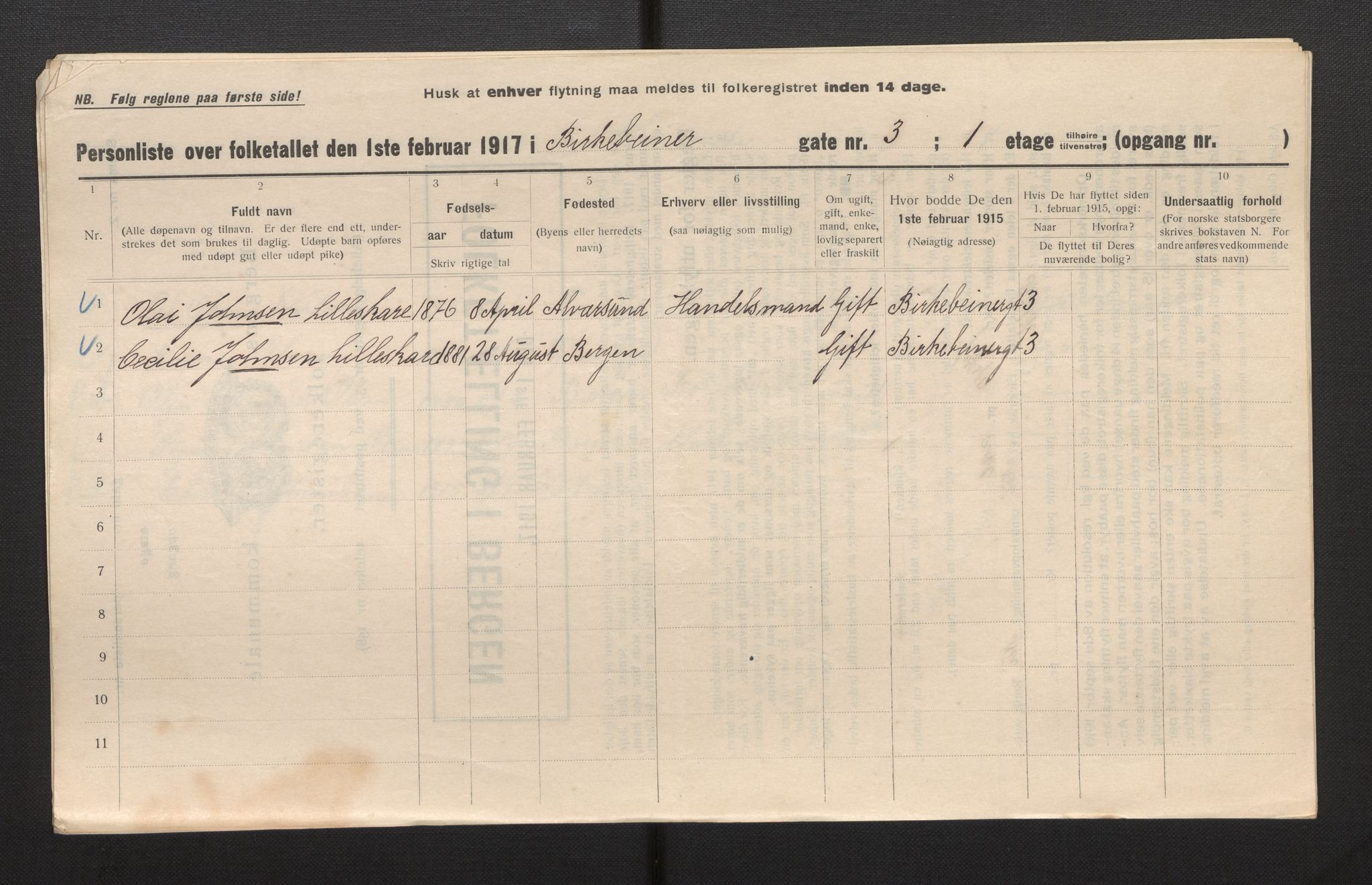 SAB, Municipal Census 1917 for Bergen, 1917, p. 2381