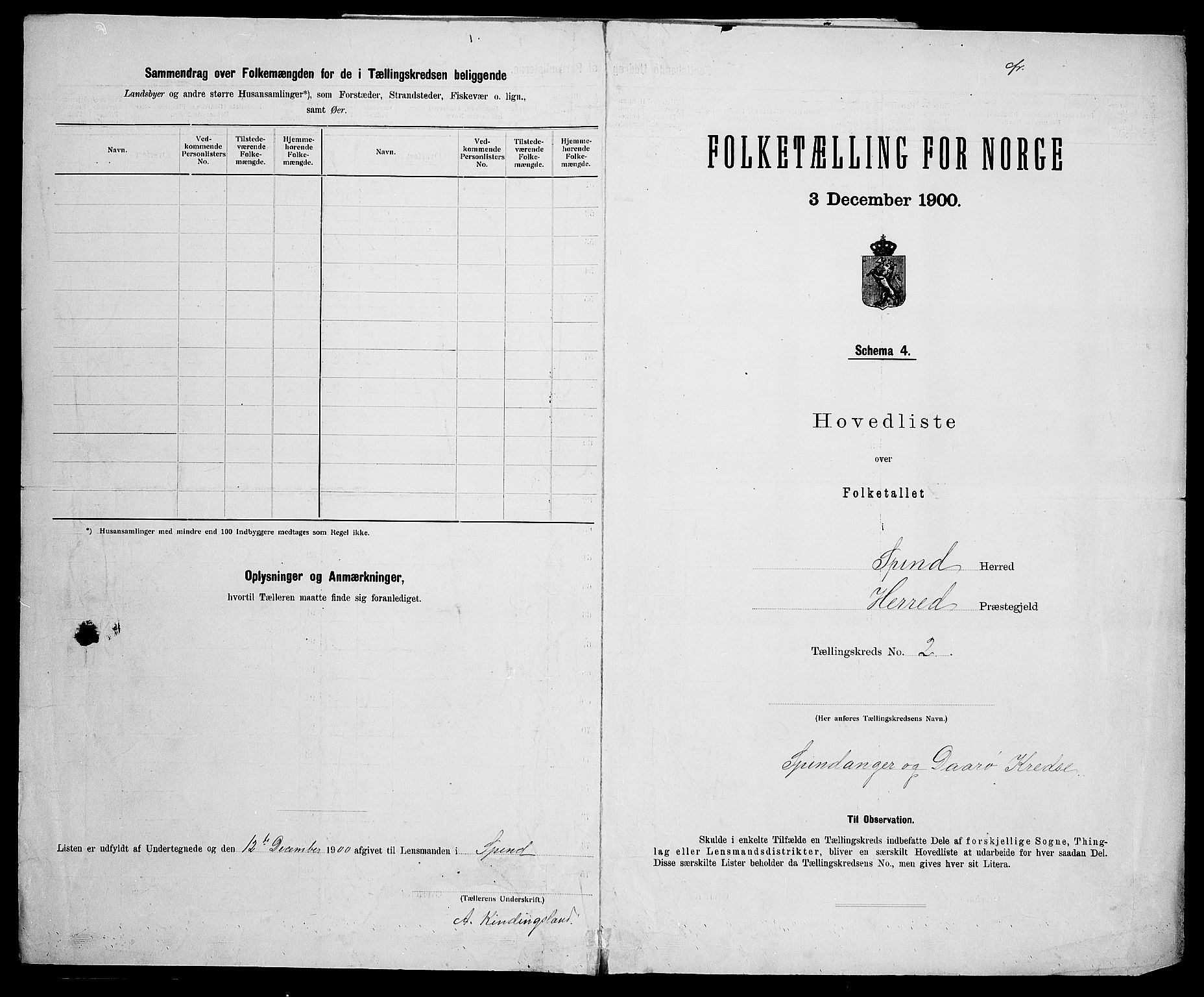 SAK, 1900 census for Spind, 1900, p. 12