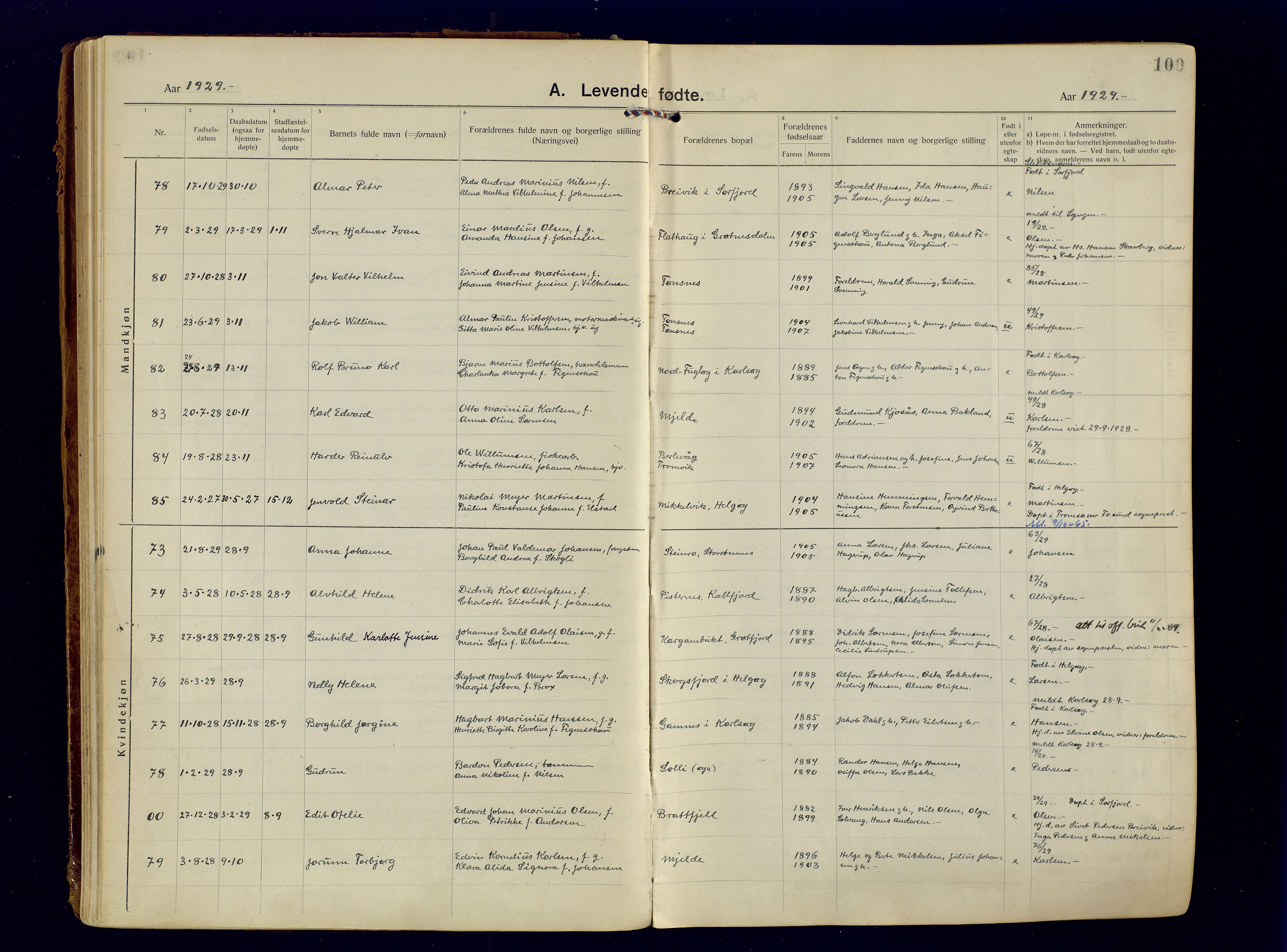 Tromsøysund sokneprestkontor, AV/SATØ-S-1304/G/Ga/L0009kirke: Parish register (official) no. 9, 1922-1934, p. 100