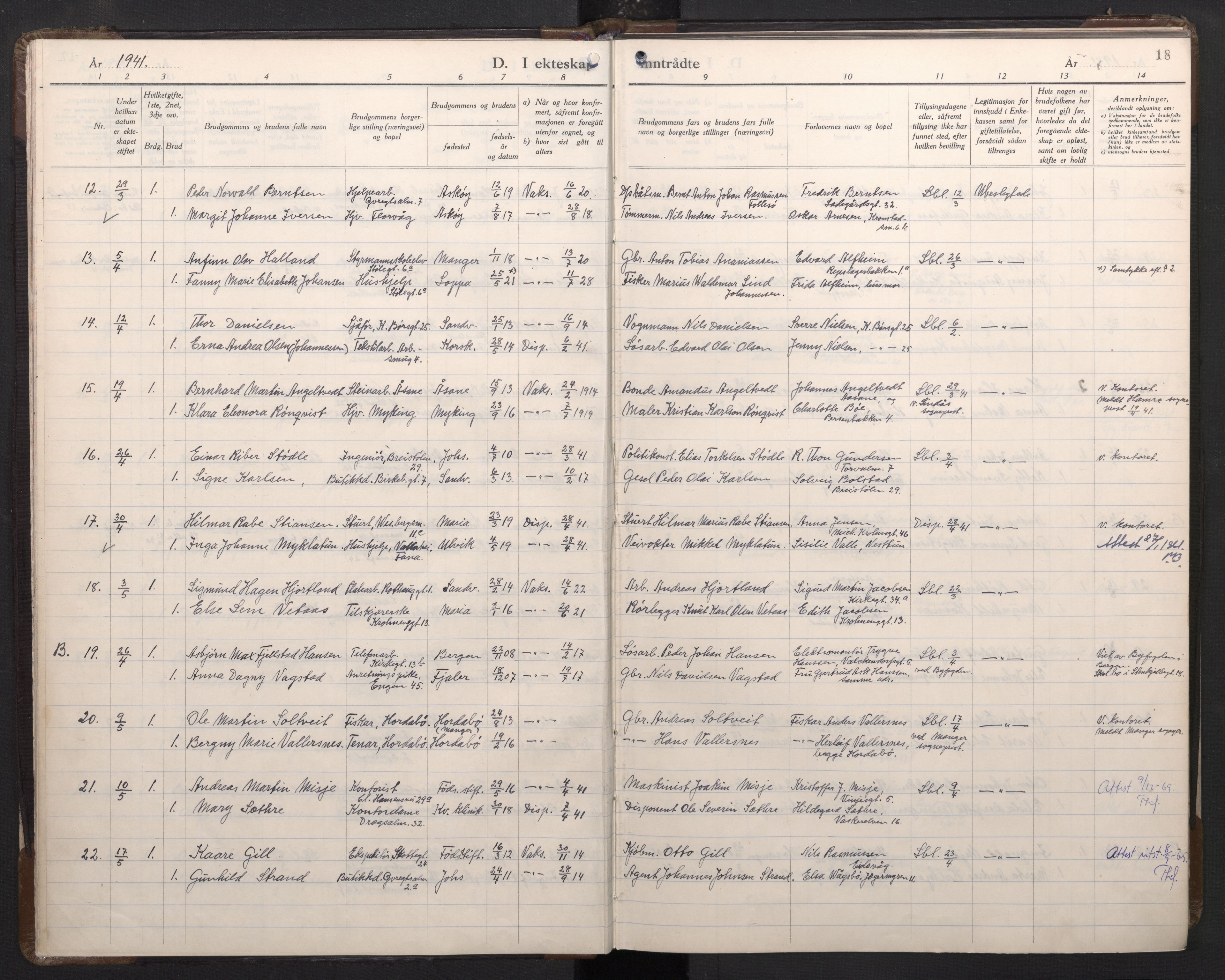 Mariakirken Sokneprestembete, AV/SAB-A-76901/H/Haa/L0019: Parish register (official) no. D 1, 1939-1963, p. 17b-18a