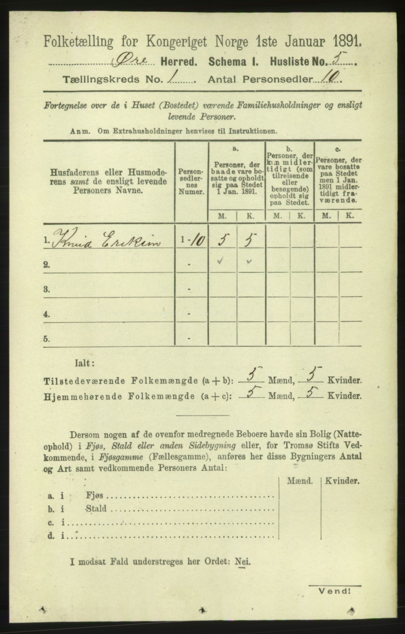 RA, 1891 census for 1558 Øre, 1891, p. 22