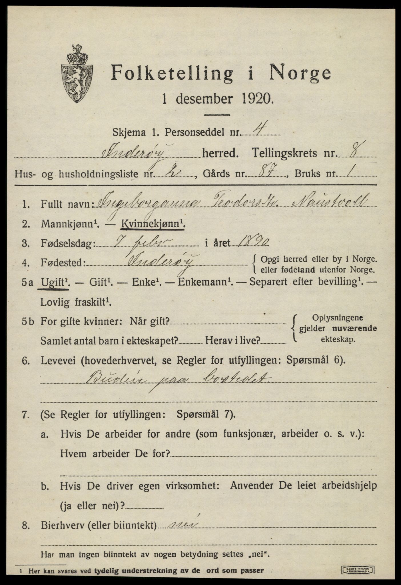 SAT, 1920 census for Inderøy, 1920, p. 5625