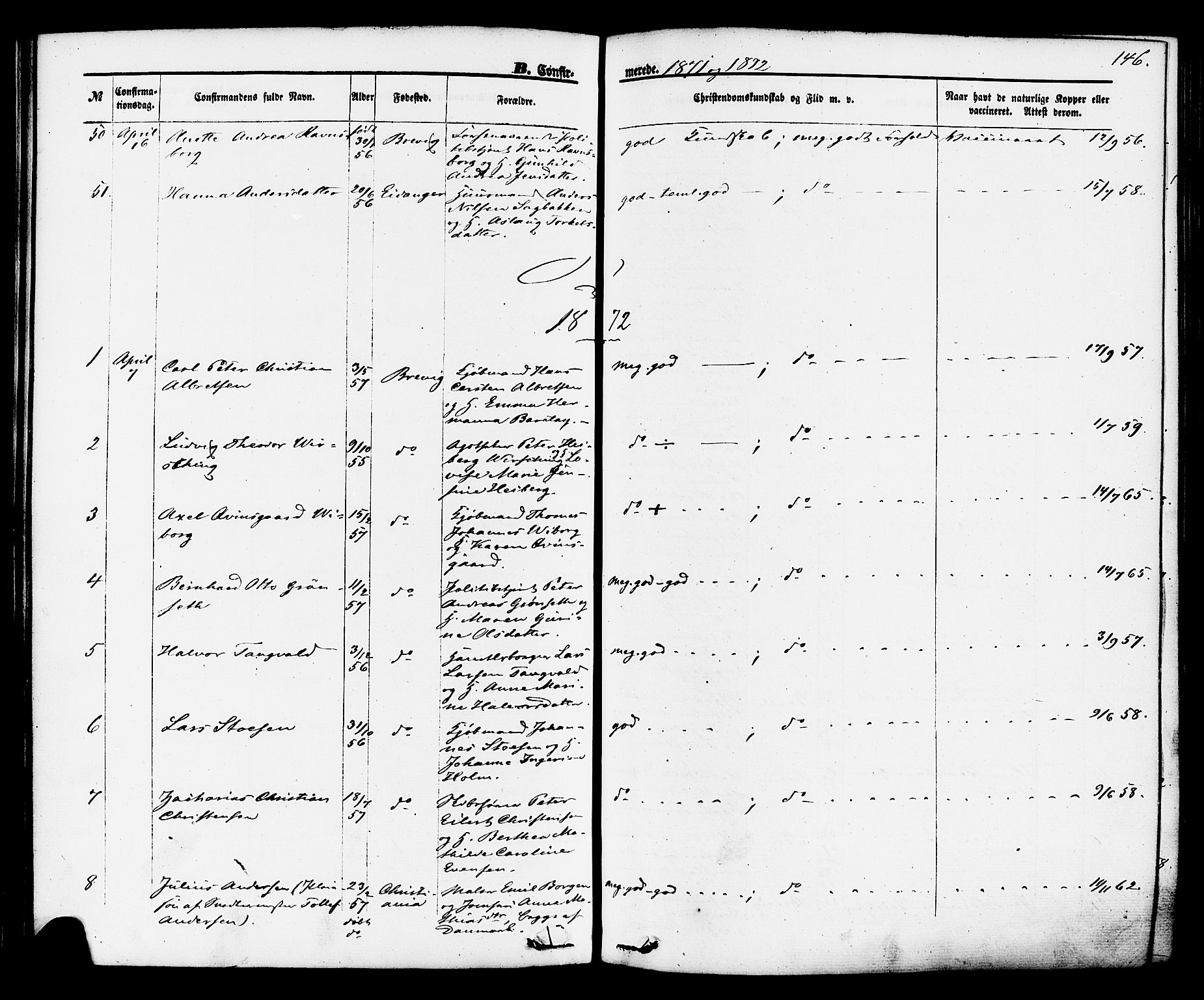 Brevik kirkebøker, SAKO/A-255/F/Fa/L0006: Parish register (official) no. 6, 1866-1881, p. 146