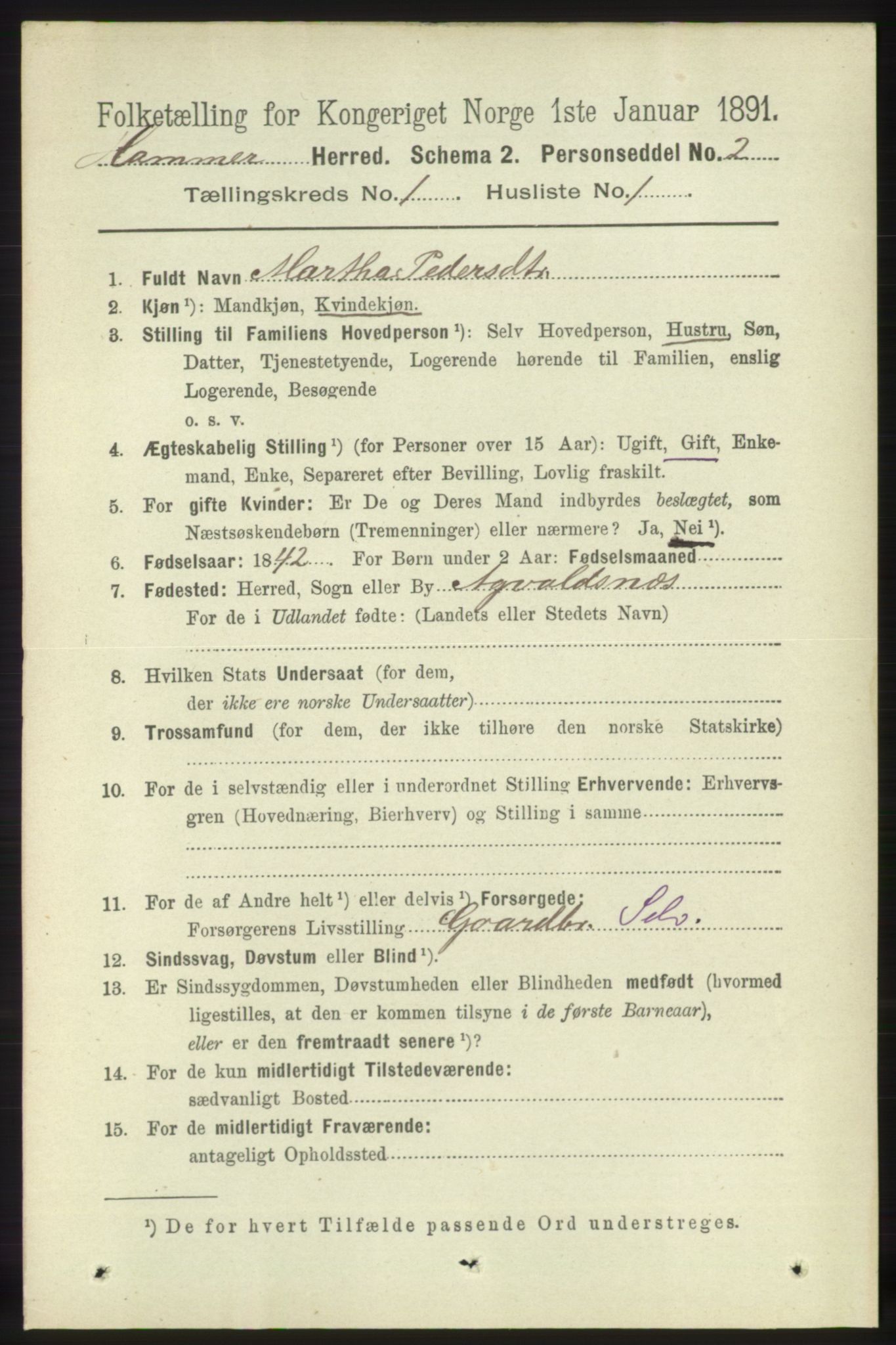 RA, 1891 census for 1254 Hamre, 1891, p. 65