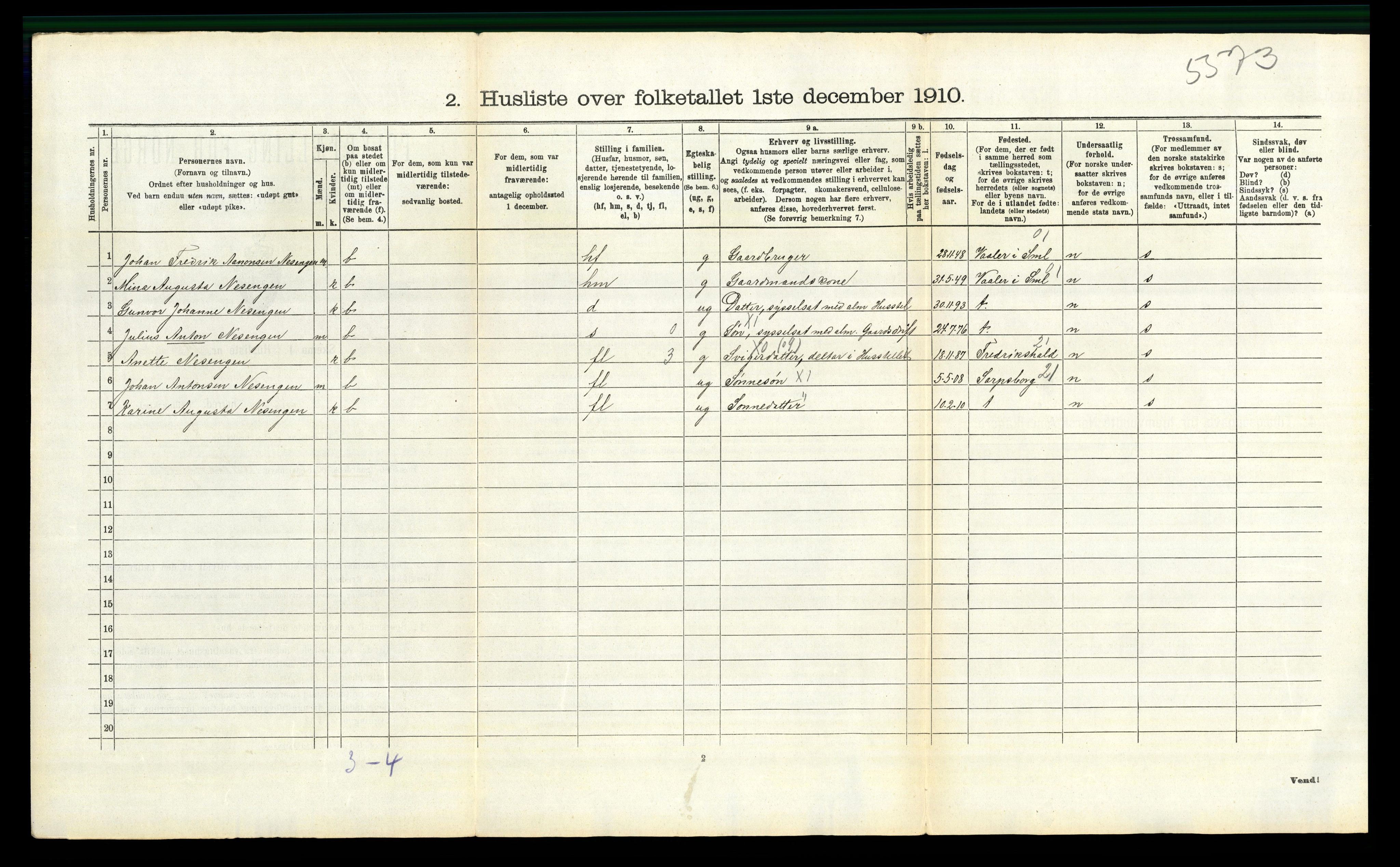 RA, 1910 census for Moss, 1910, p. 701