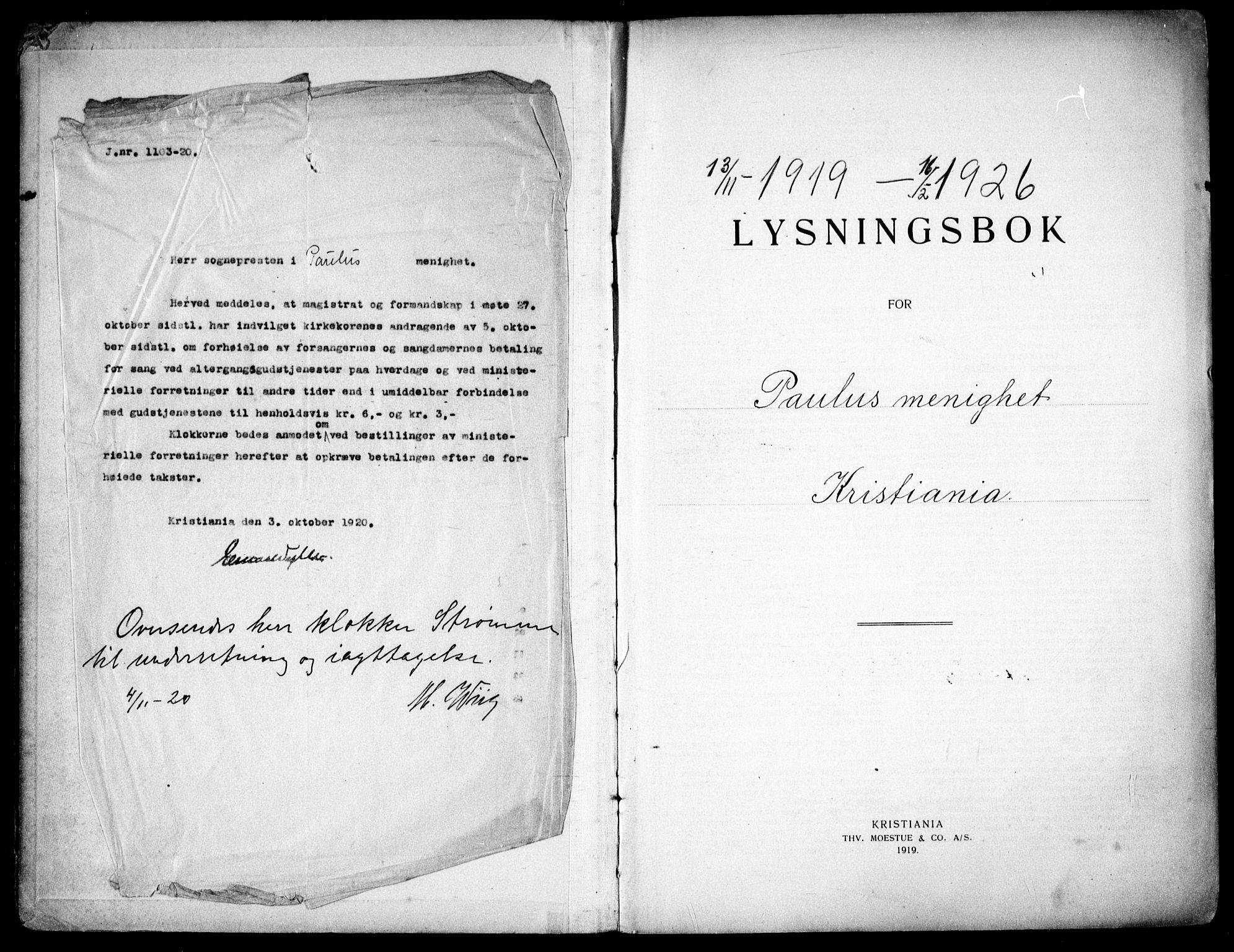 Paulus prestekontor Kirkebøker, SAO/A-10871/H/Ha/L0003: Banns register no. 3, 1919-1926