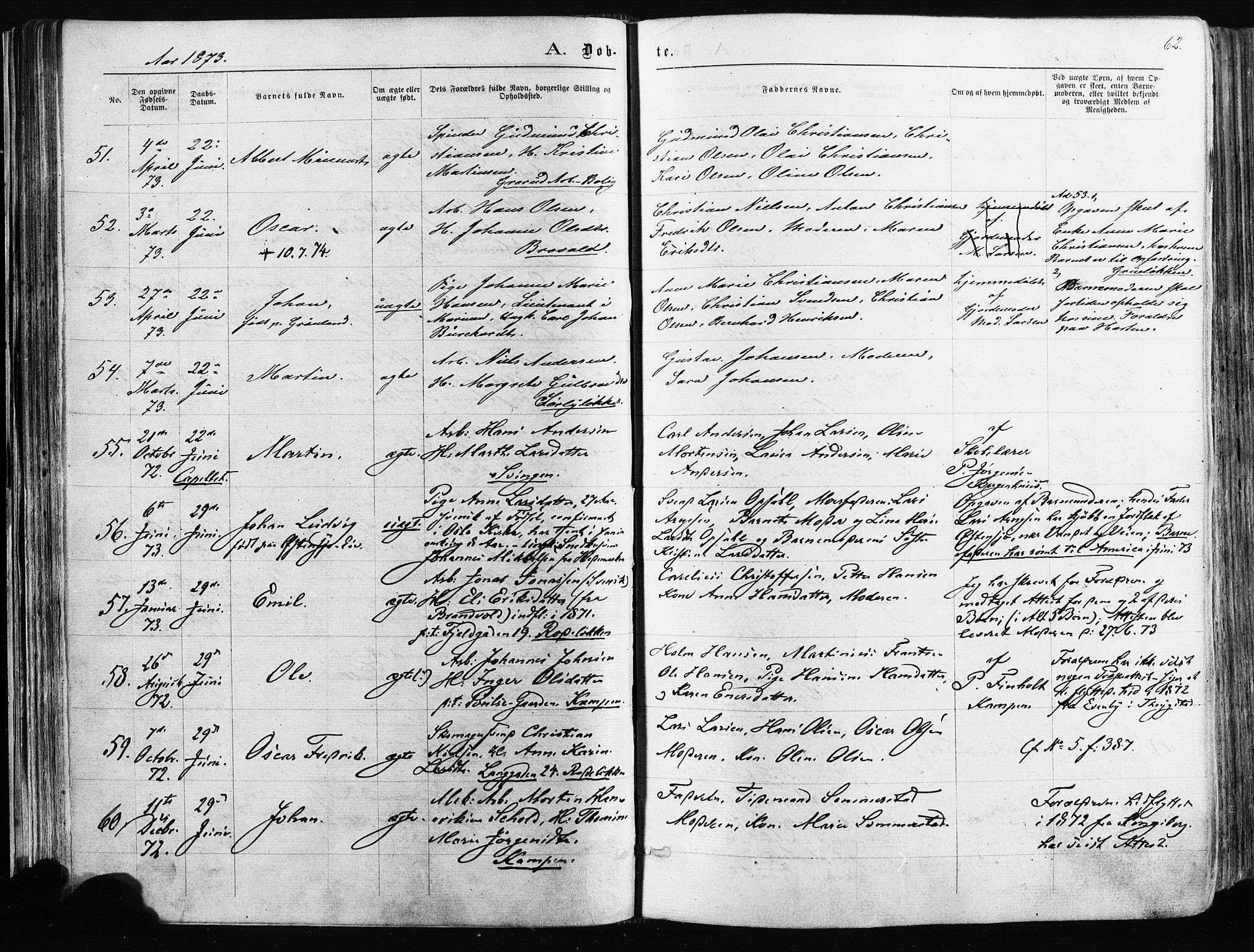 Østre Aker prestekontor Kirkebøker, AV/SAO-A-10840/F/Fa/L0003: Parish register (official) no. I 3, 1869-1875, p. 62