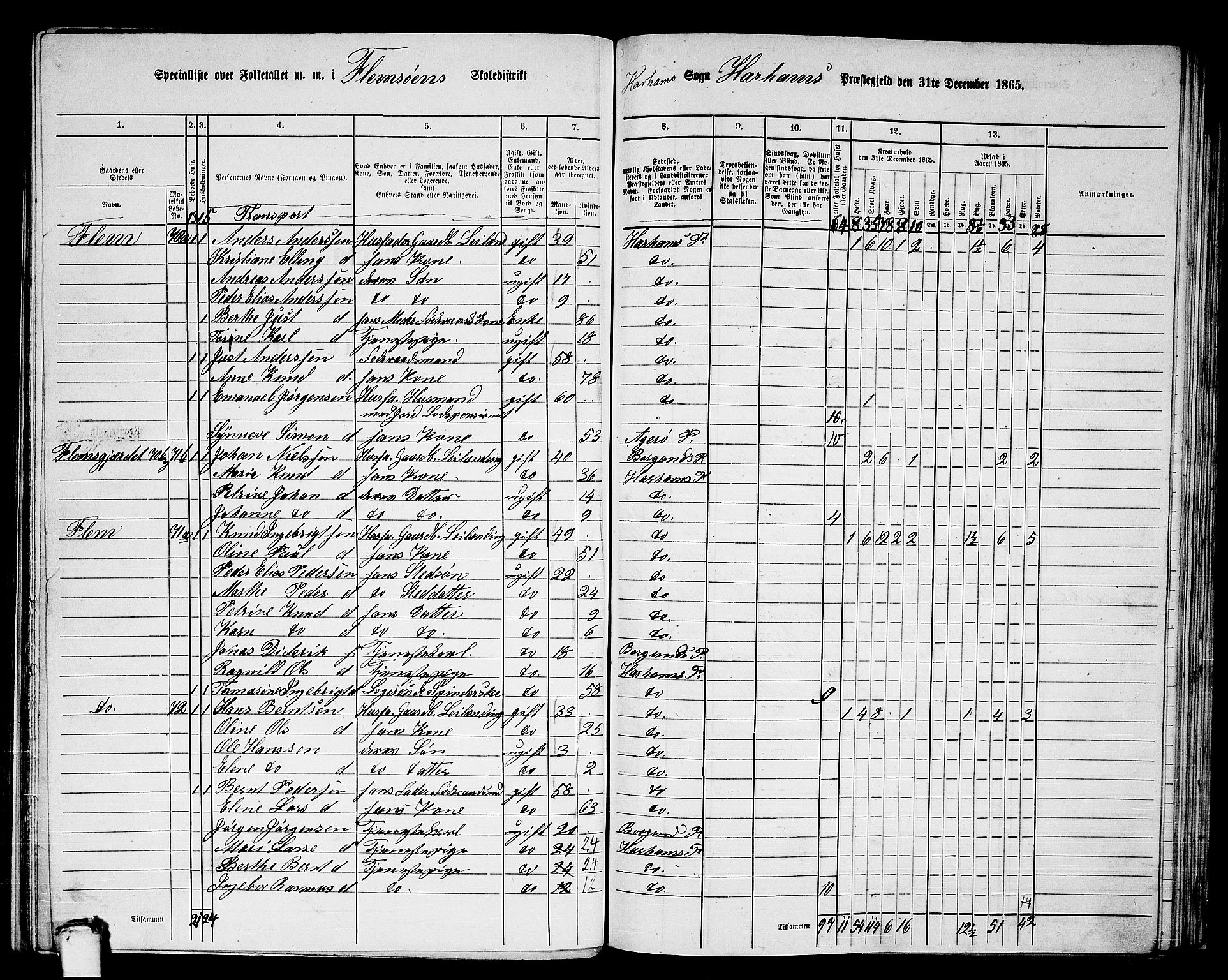 RA, 1865 census for Haram, 1865, p. 36