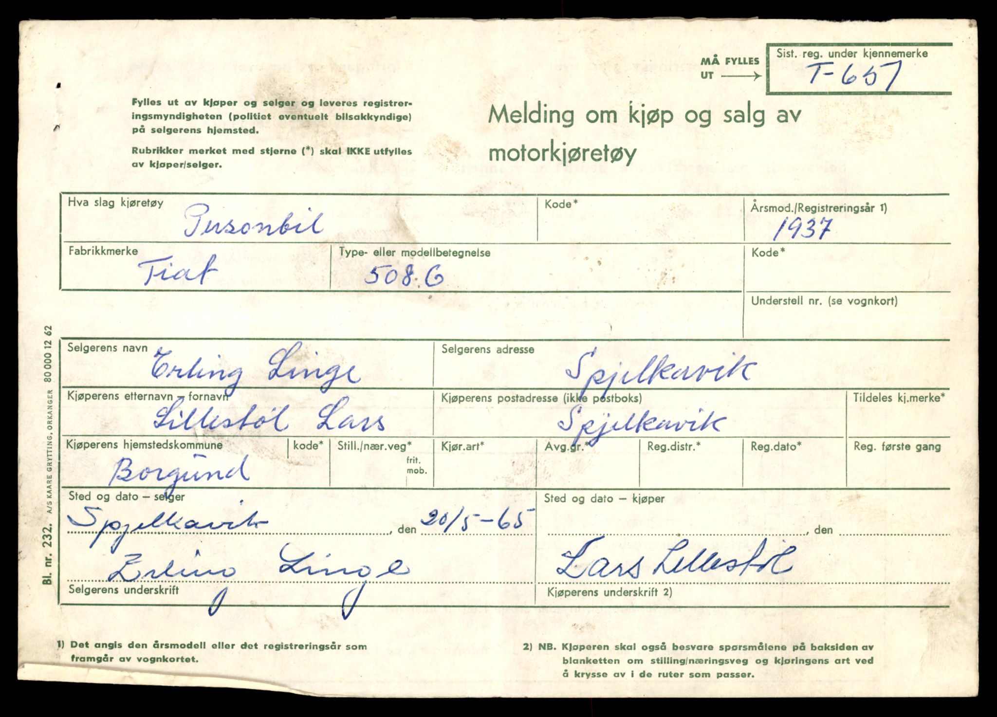 Møre og Romsdal vegkontor - Ålesund trafikkstasjon, SAT/A-4099/F/Fe/L0007: Registreringskort for kjøretøy T 651 - T 746, 1927-1998, p. 19