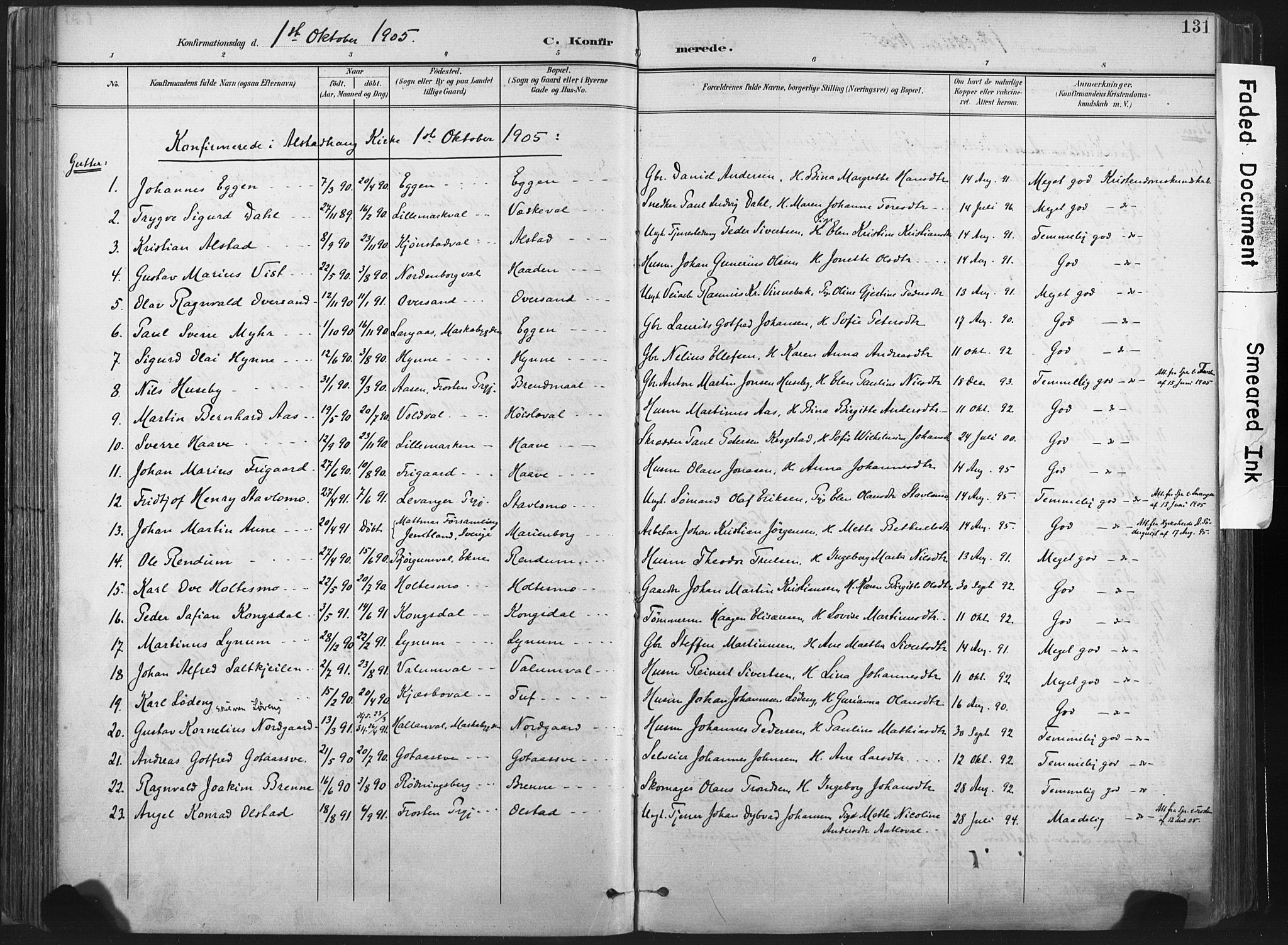 Ministerialprotokoller, klokkerbøker og fødselsregistre - Nord-Trøndelag, SAT/A-1458/717/L0162: Parish register (official) no. 717A12, 1898-1923, p. 131