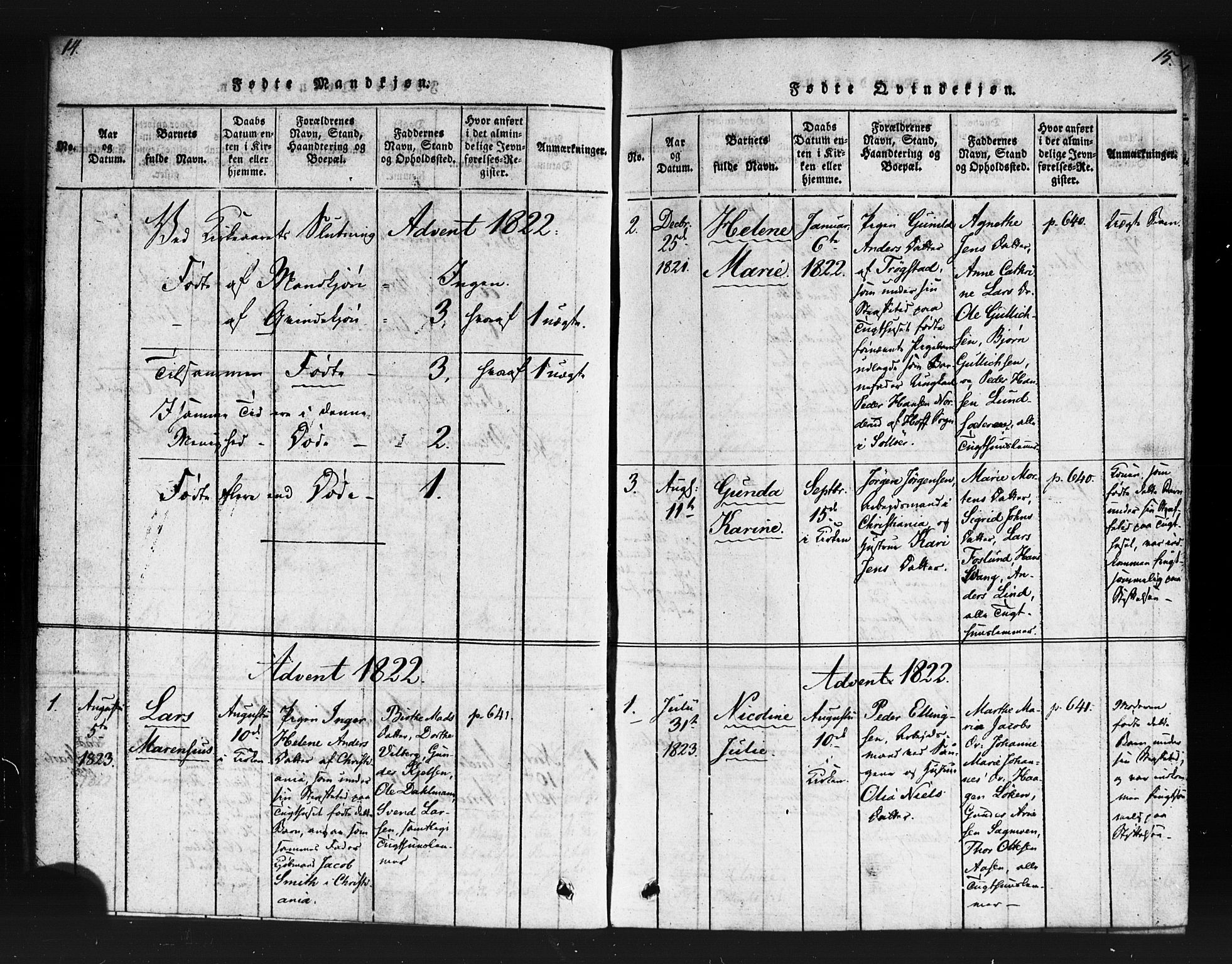 Kristiania tukthusprest Kirkebøker, SAO/A-10881/F/Fa/L0002: Parish register (official) no. 2, 1817-1830, p. 14-15
