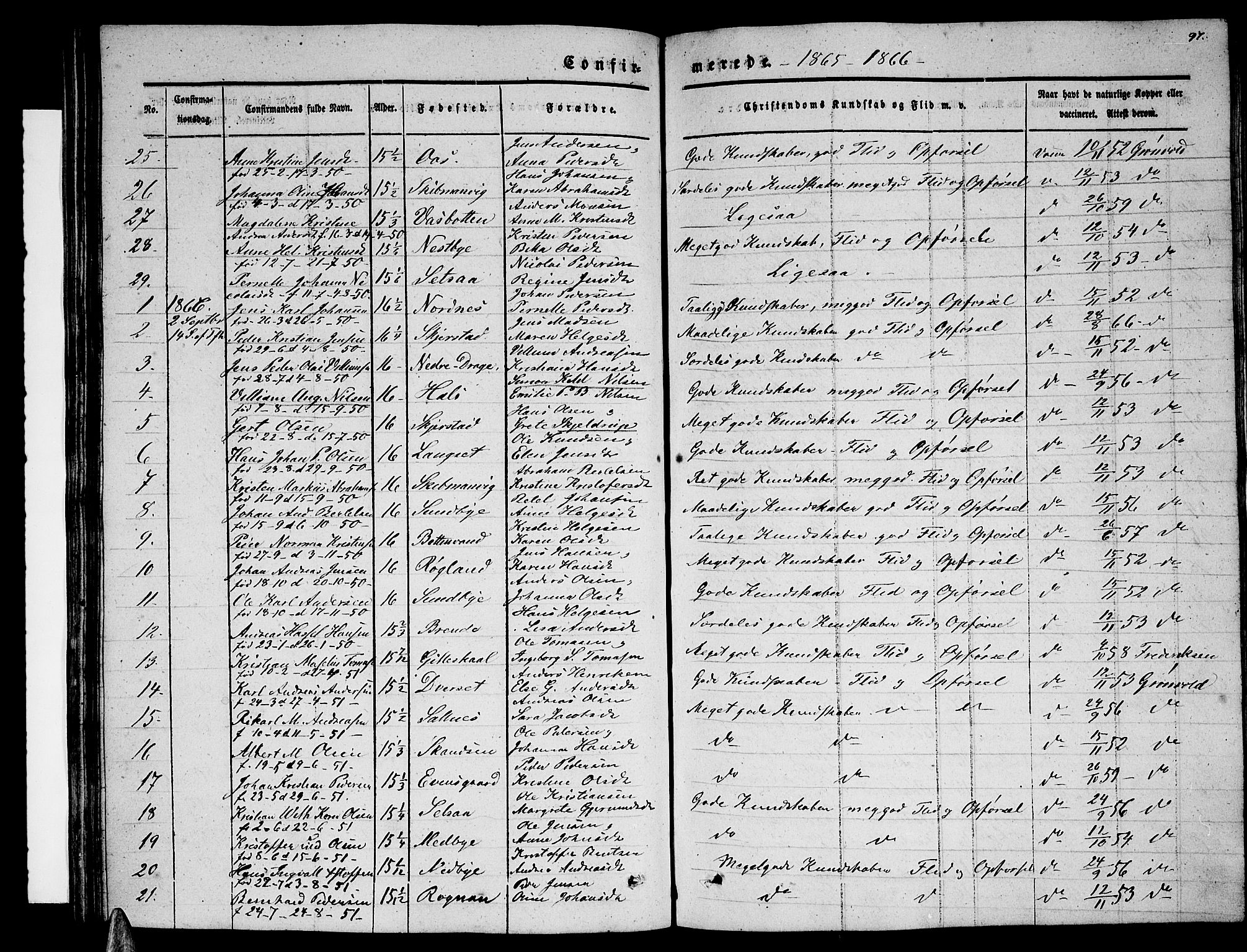 Ministerialprotokoller, klokkerbøker og fødselsregistre - Nordland, SAT/A-1459/847/L0678: Parish register (copy) no. 847C06, 1854-1870, p. 97