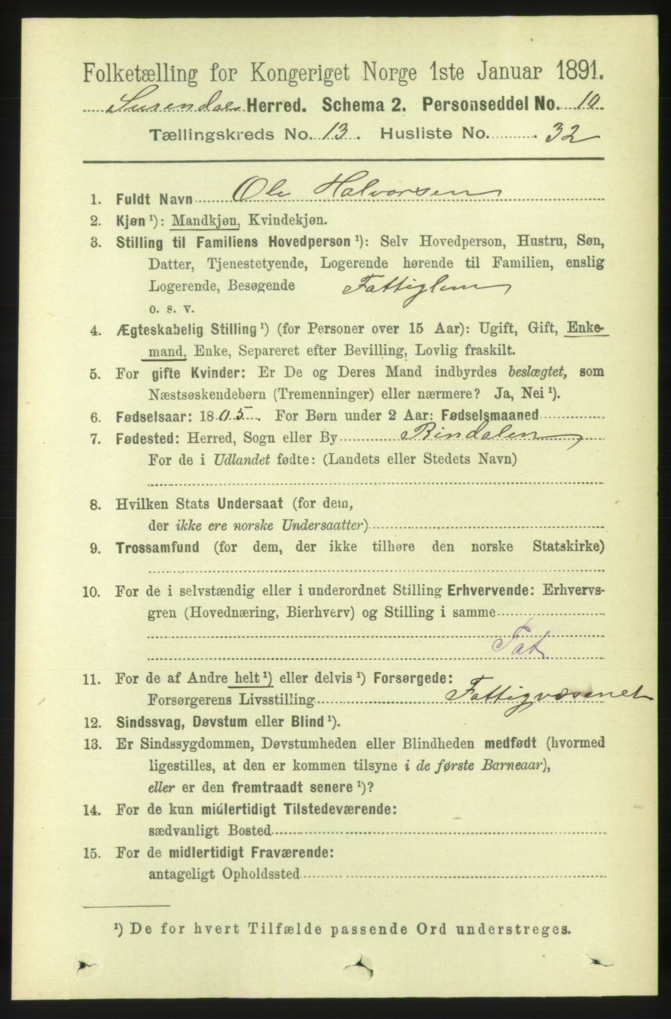RA, 1891 census for 1566 Surnadal, 1891, p. 3343