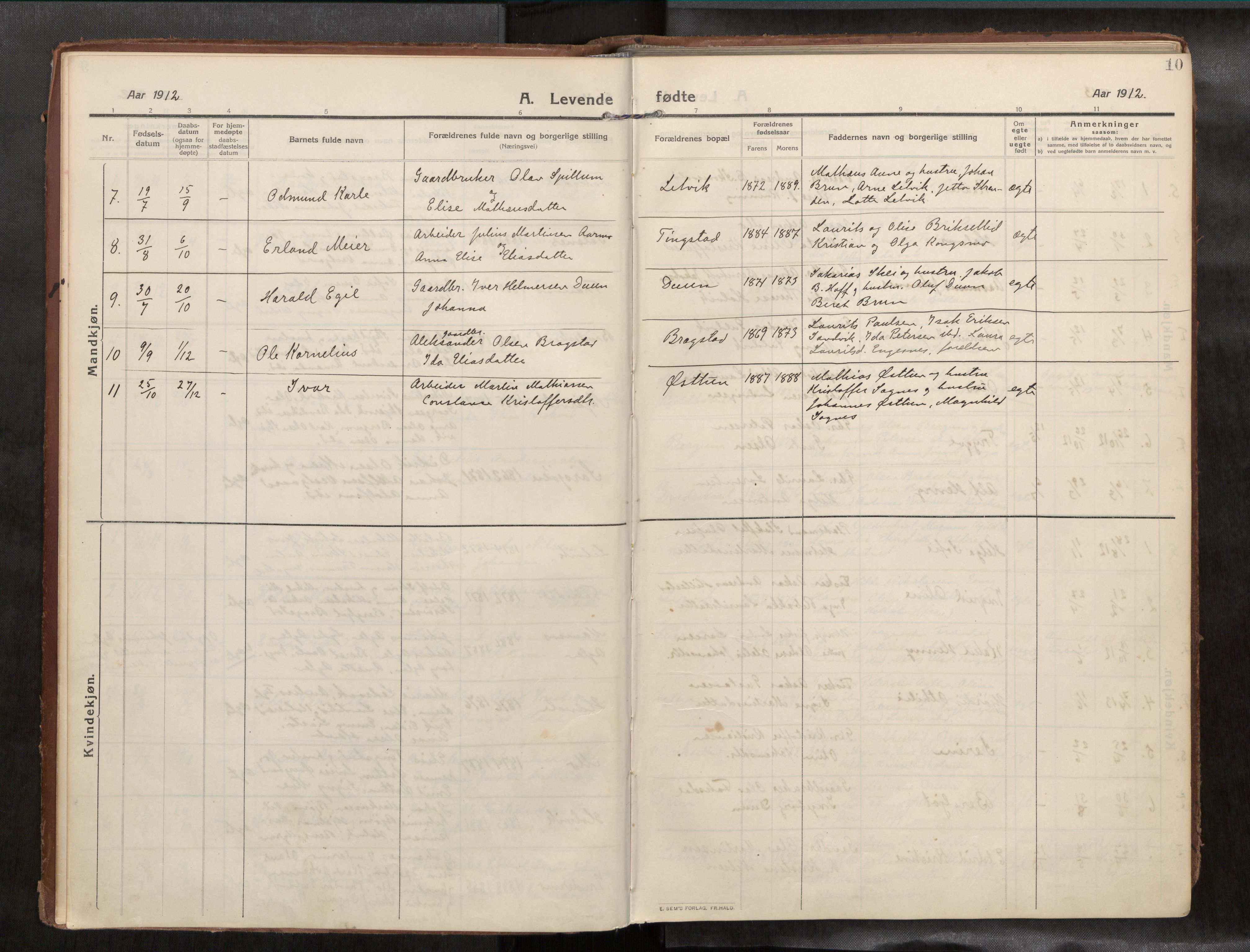 Ministerialprotokoller, klokkerbøker og fødselsregistre - Nord-Trøndelag, SAT/A-1458/773/L0624a: Parish register (official) no. 773A16, 1910-1936, p. 10
