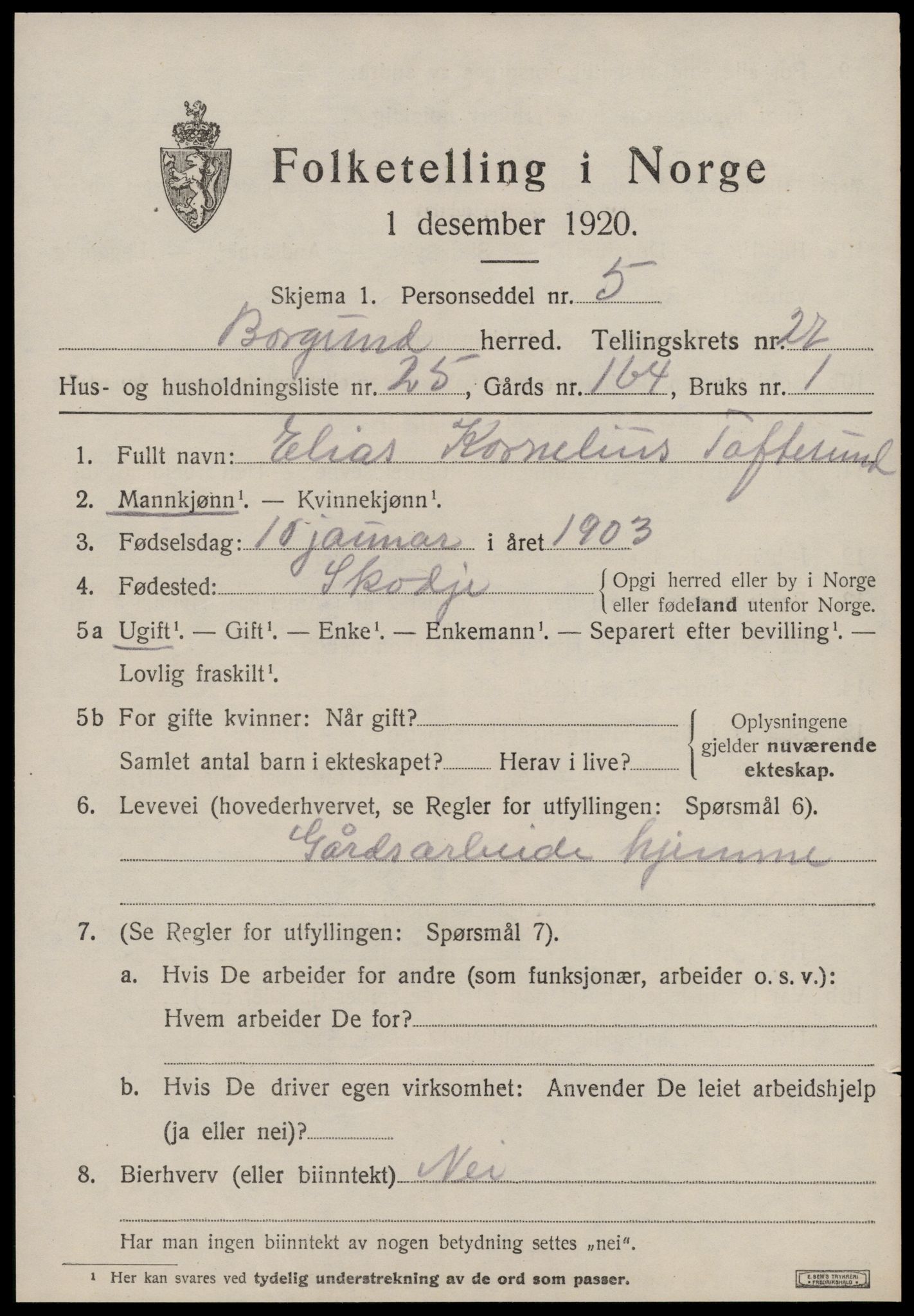 SAT, 1920 census for Borgund, 1920, p. 18082