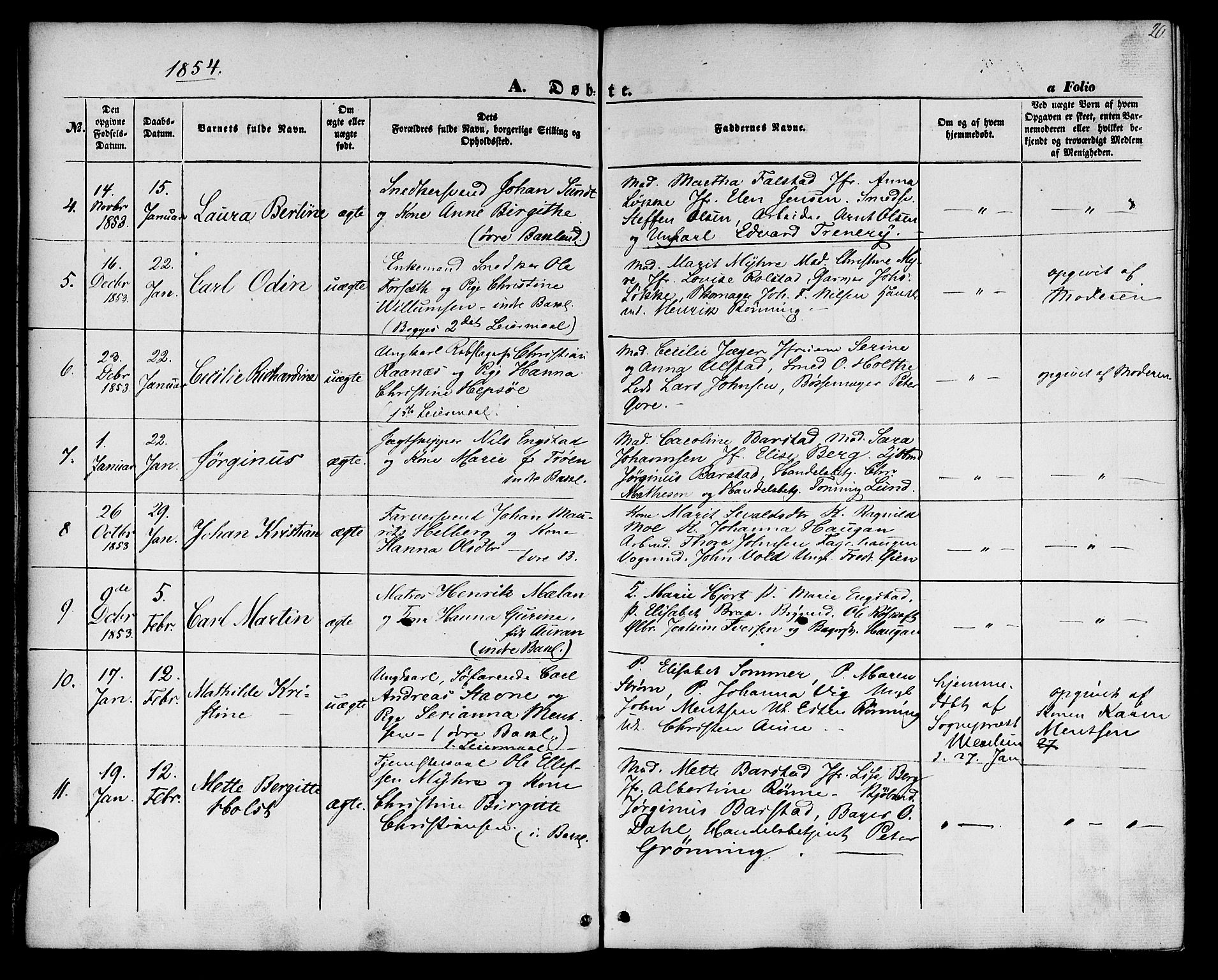 Ministerialprotokoller, klokkerbøker og fødselsregistre - Sør-Trøndelag, SAT/A-1456/604/L0184: Parish register (official) no. 604A05, 1851-1860, p. 20