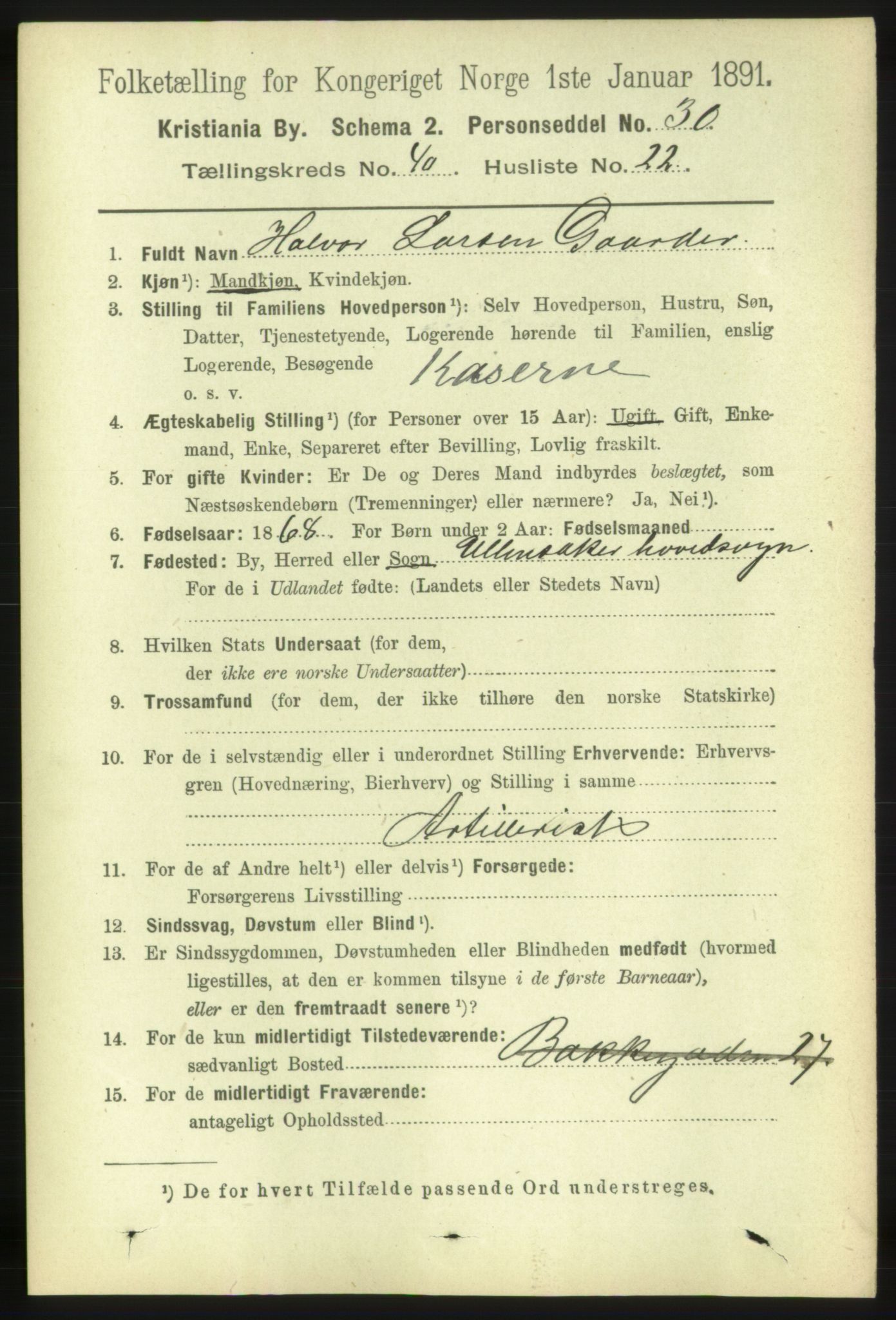 RA, 1891 census for 0301 Kristiania, 1891, p. 23640