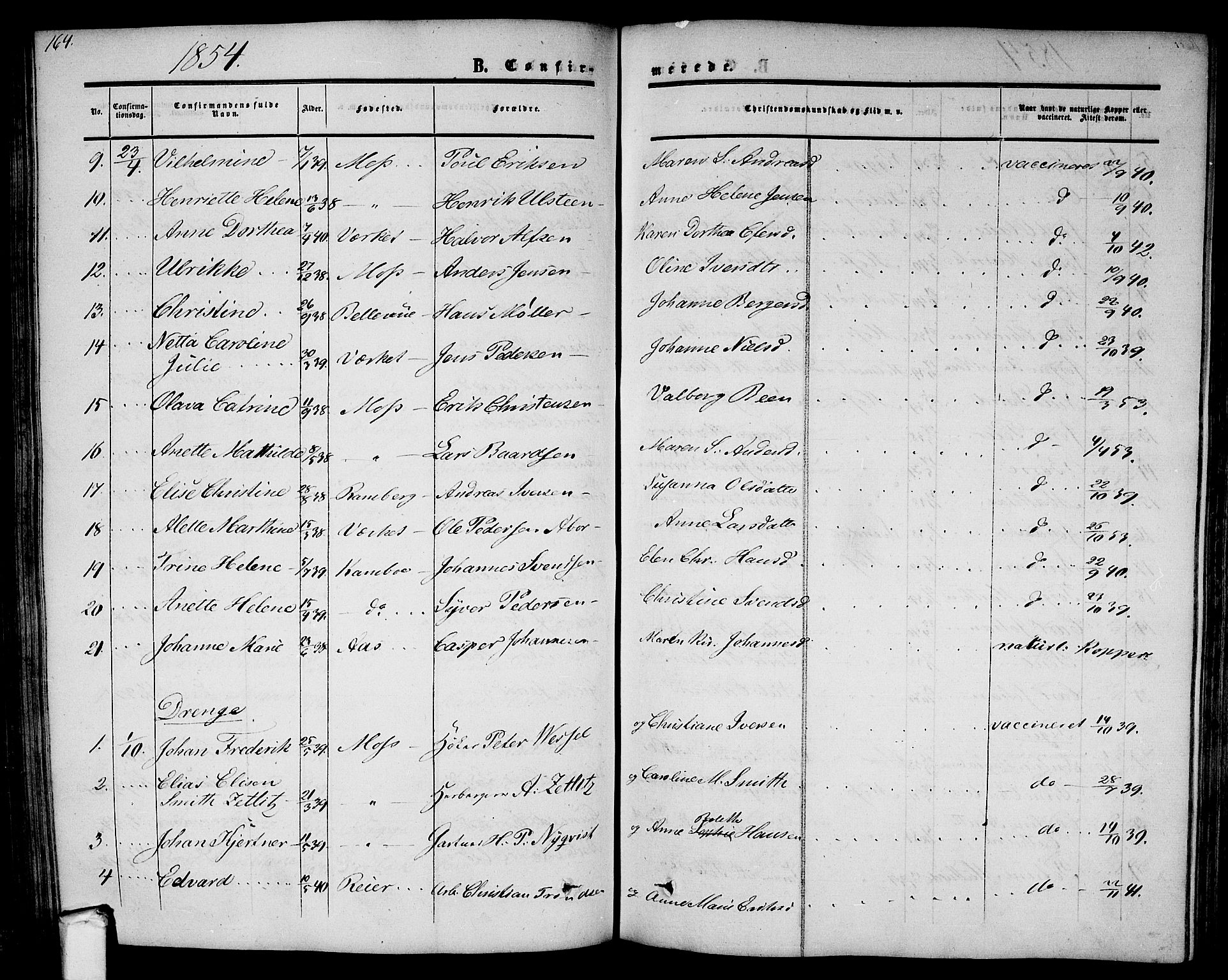 Moss prestekontor Kirkebøker, AV/SAO-A-2003/G/Ga/L0002: Parish register (copy) no. I 2, 1852-1871, p. 164