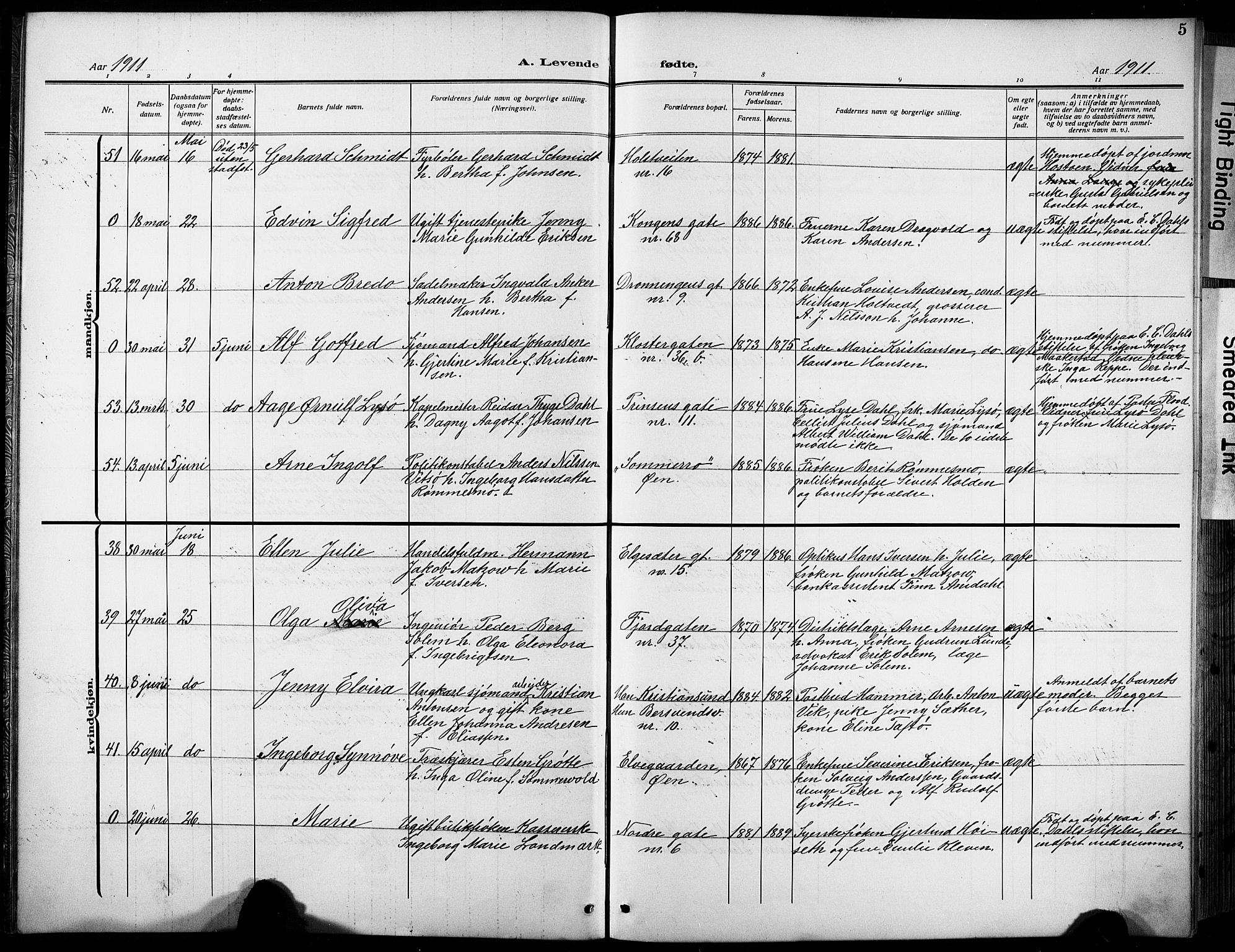 Ministerialprotokoller, klokkerbøker og fødselsregistre - Sør-Trøndelag, AV/SAT-A-1456/601/L0096: Parish register (copy) no. 601C14, 1911-1931, p. 5