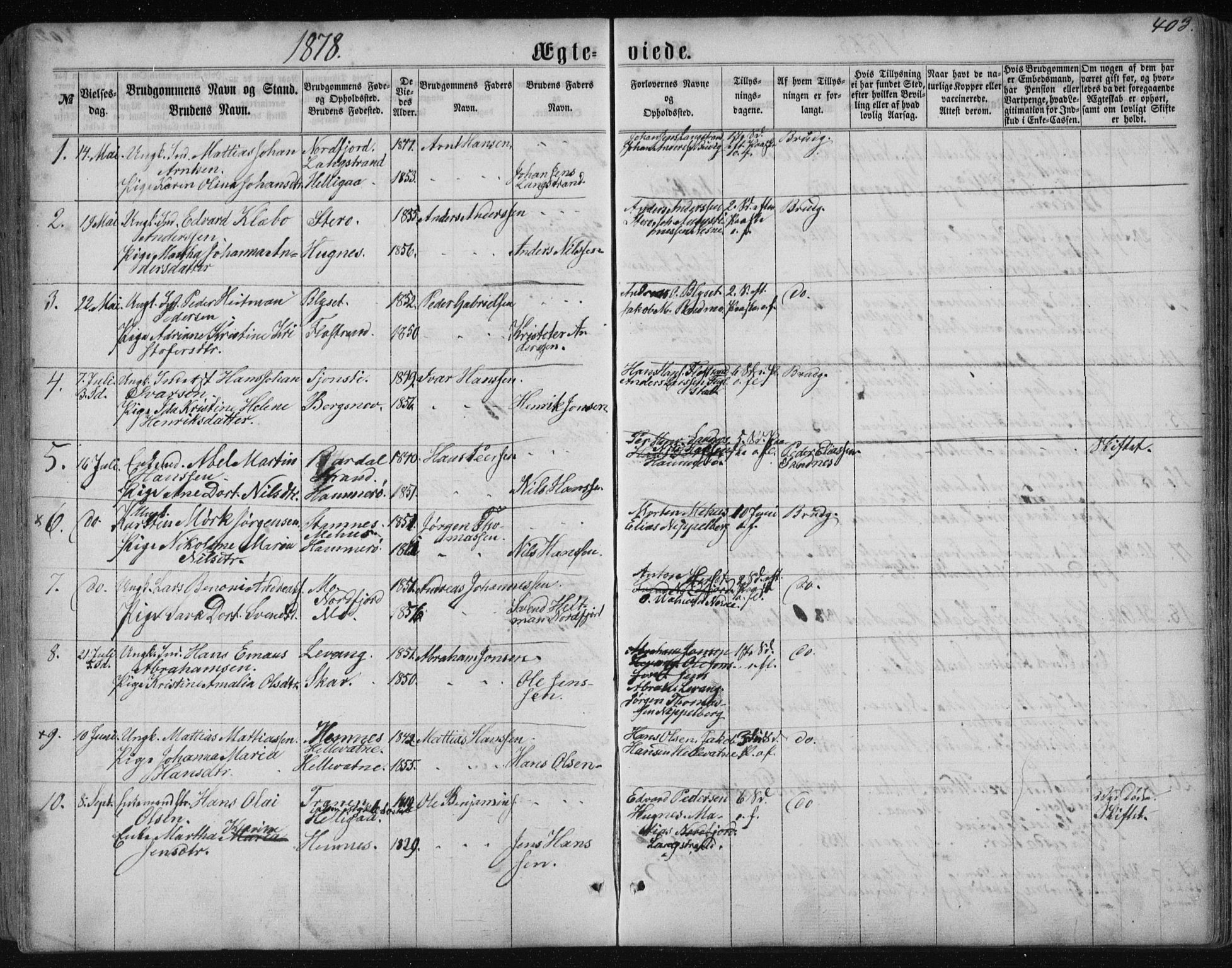 Ministerialprotokoller, klokkerbøker og fødselsregistre - Nordland, AV/SAT-A-1459/838/L0556: Parish register (copy) no. 838C03, 1861-1893, p. 403