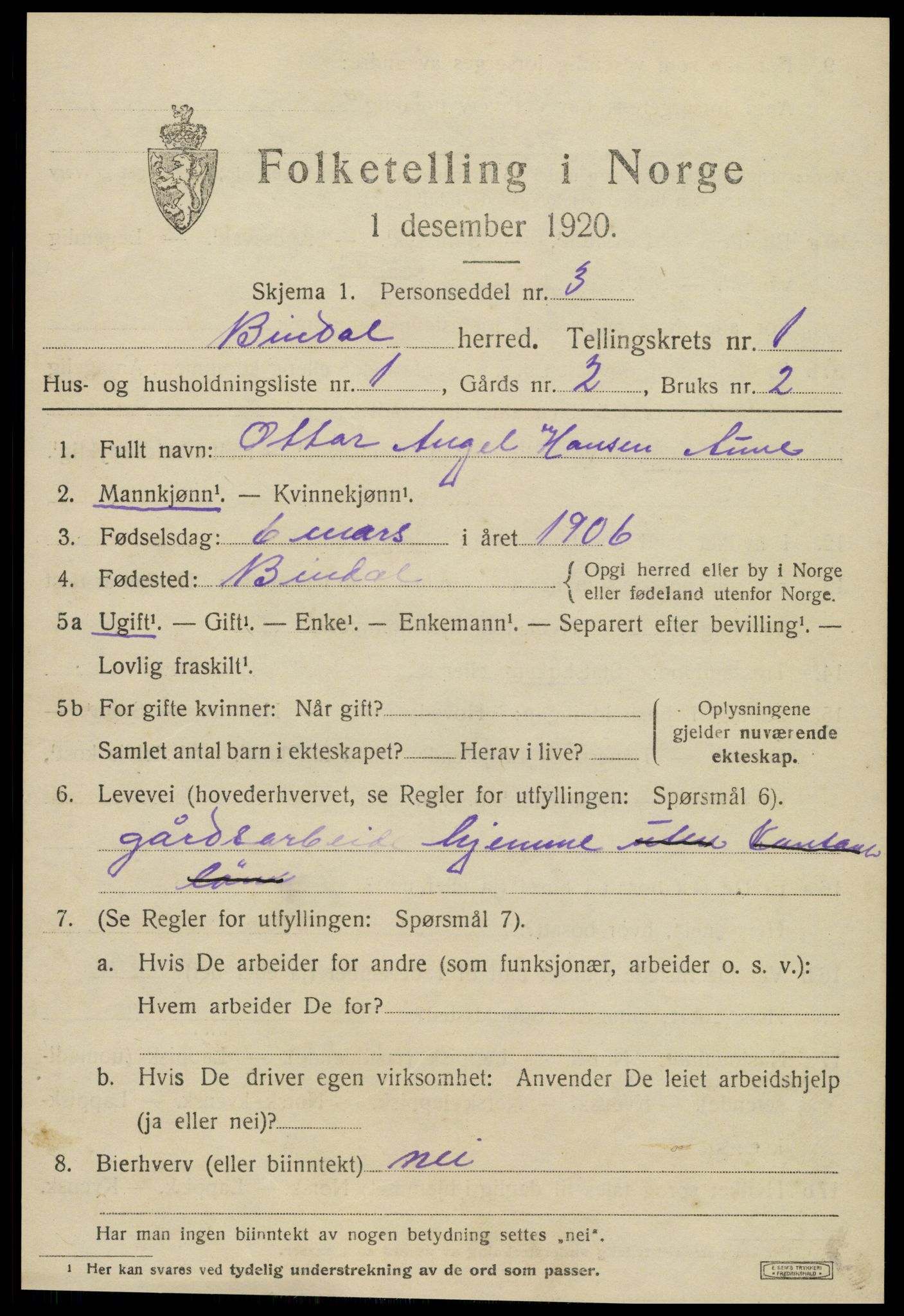 SAT, 1920 census for Bindal, 1920, p. 879