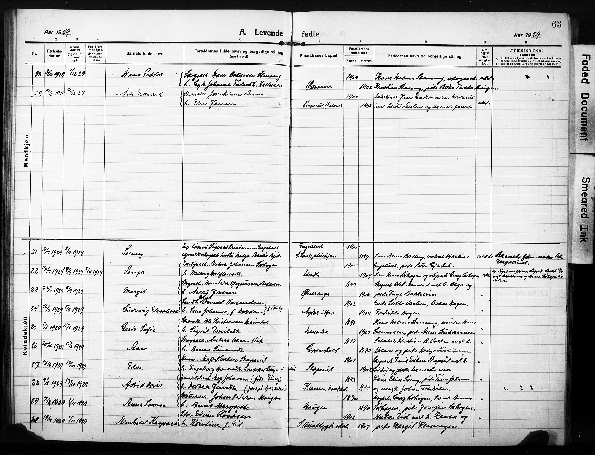 Søndre Land prestekontor, AV/SAH-PREST-122/L/L0007: Parish register (copy) no. 7, 1915-1932, p. 63