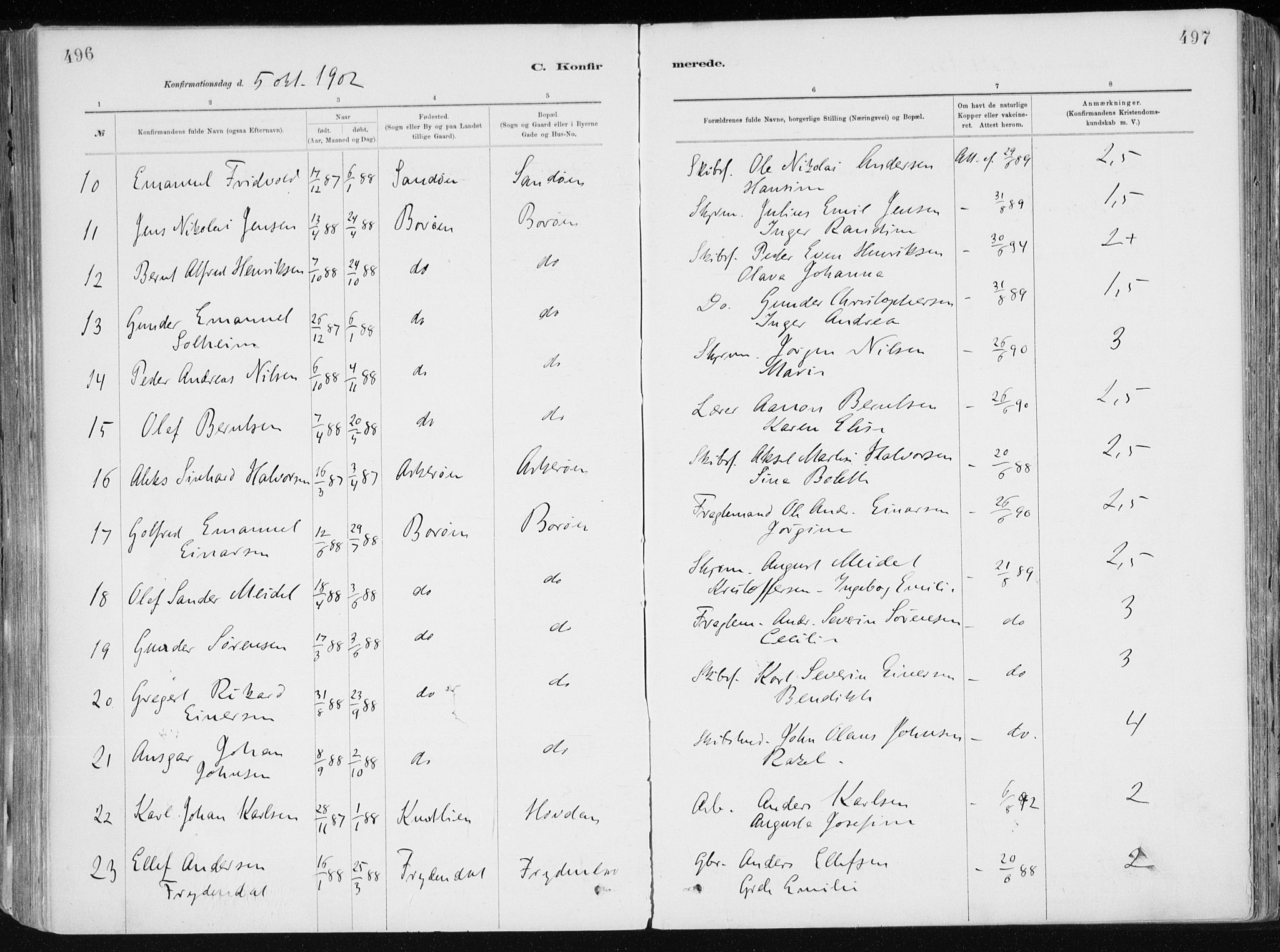 Dypvåg sokneprestkontor, AV/SAK-1111-0007/F/Fa/Faa/L0008: Parish register (official) no. A 8, 1885-1906, p. 496-497