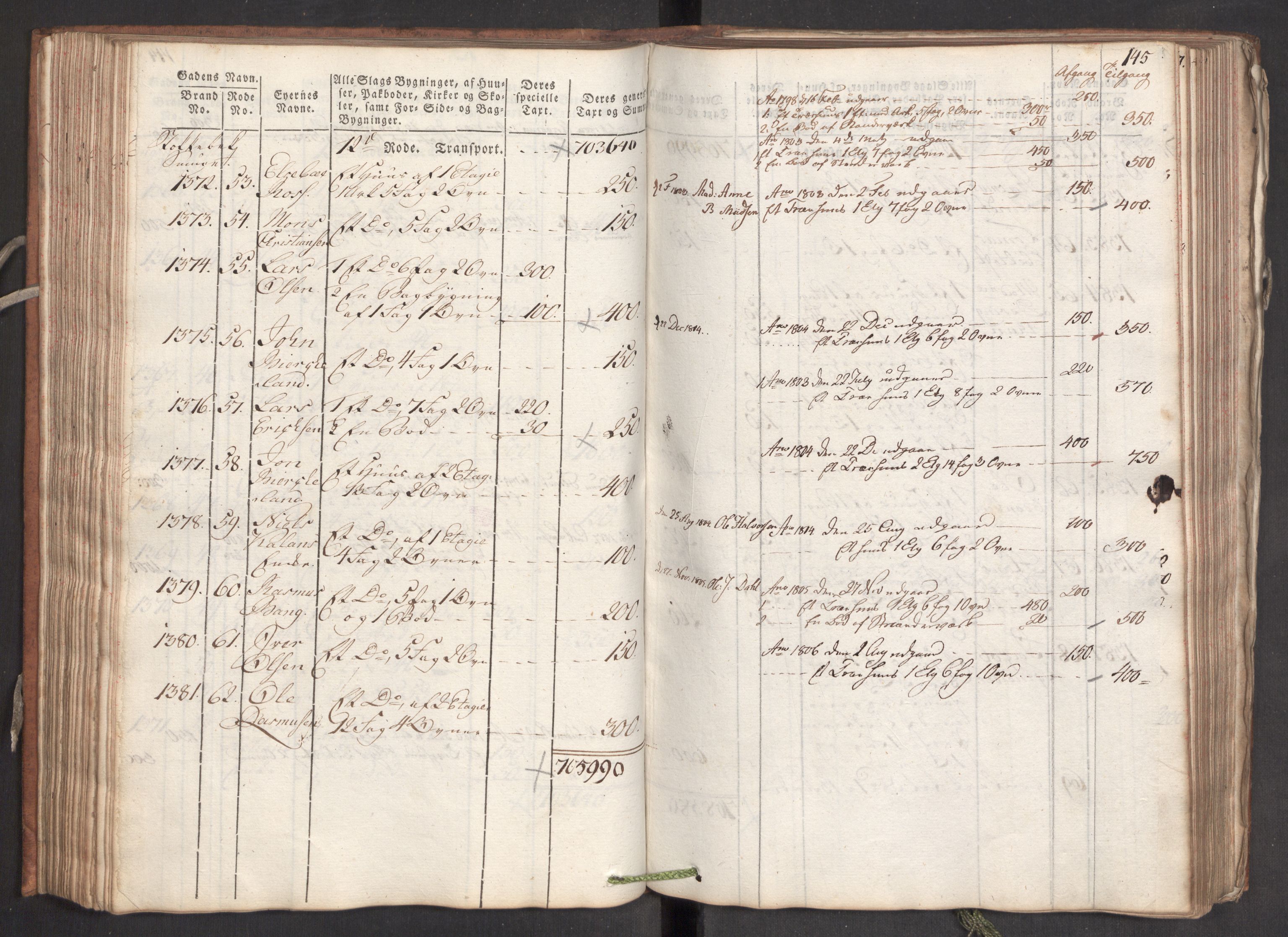 Kommersekollegiet, Brannforsikringskontoret 1767-1814, RA/EA-5458/F/Fa/L0006/0001: Bergen / Branntakstprotokoll, 1797, p. 145