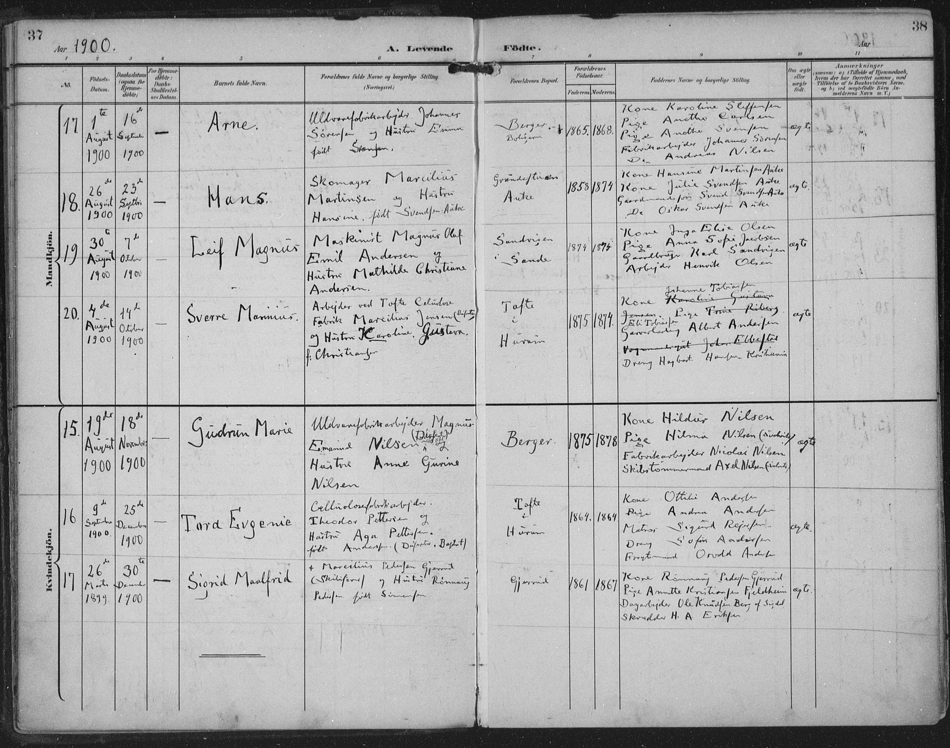 Strømm kirkebøker, AV/SAKO-A-322/F/Fa/L0005: Parish register (official) no. I 5, 1898-1919, p. 37-38