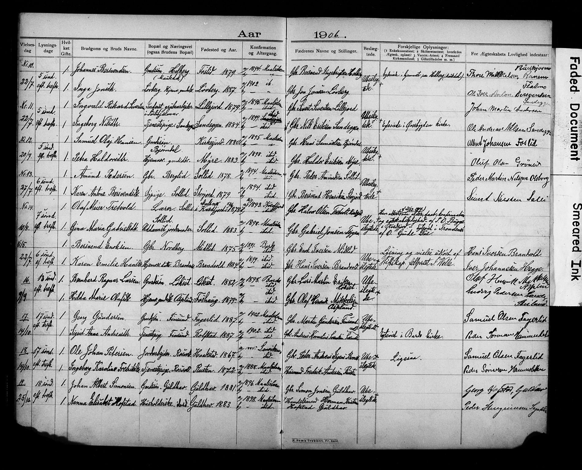 Målselv sokneprestembete, AV/SATØ-S-1311/I/Id/L0040: Banns register no. 40, 1906-1918