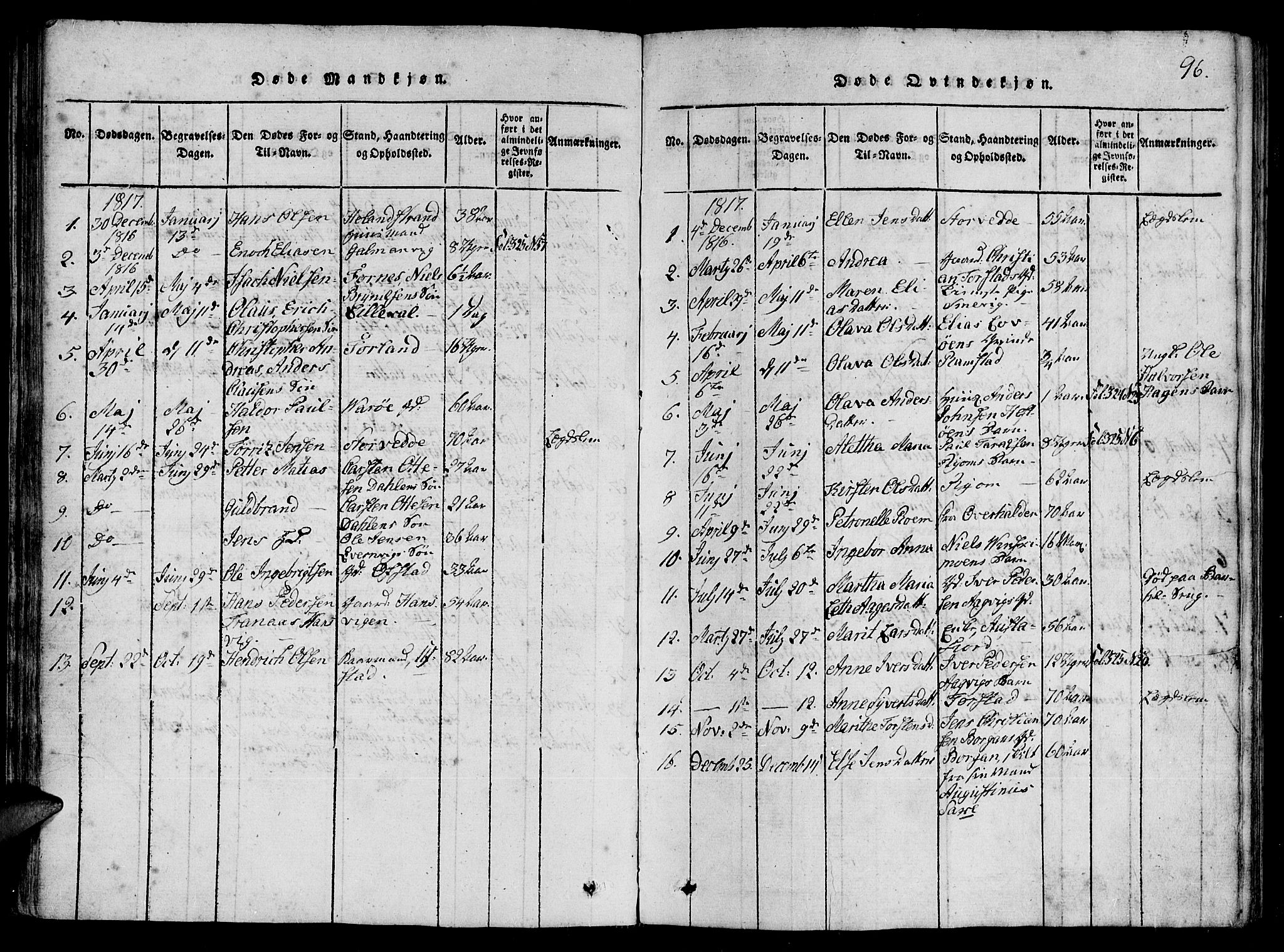 Ministerialprotokoller, klokkerbøker og fødselsregistre - Nord-Trøndelag, SAT/A-1458/784/L0667: Parish register (official) no. 784A03 /1, 1816-1829, p. 96