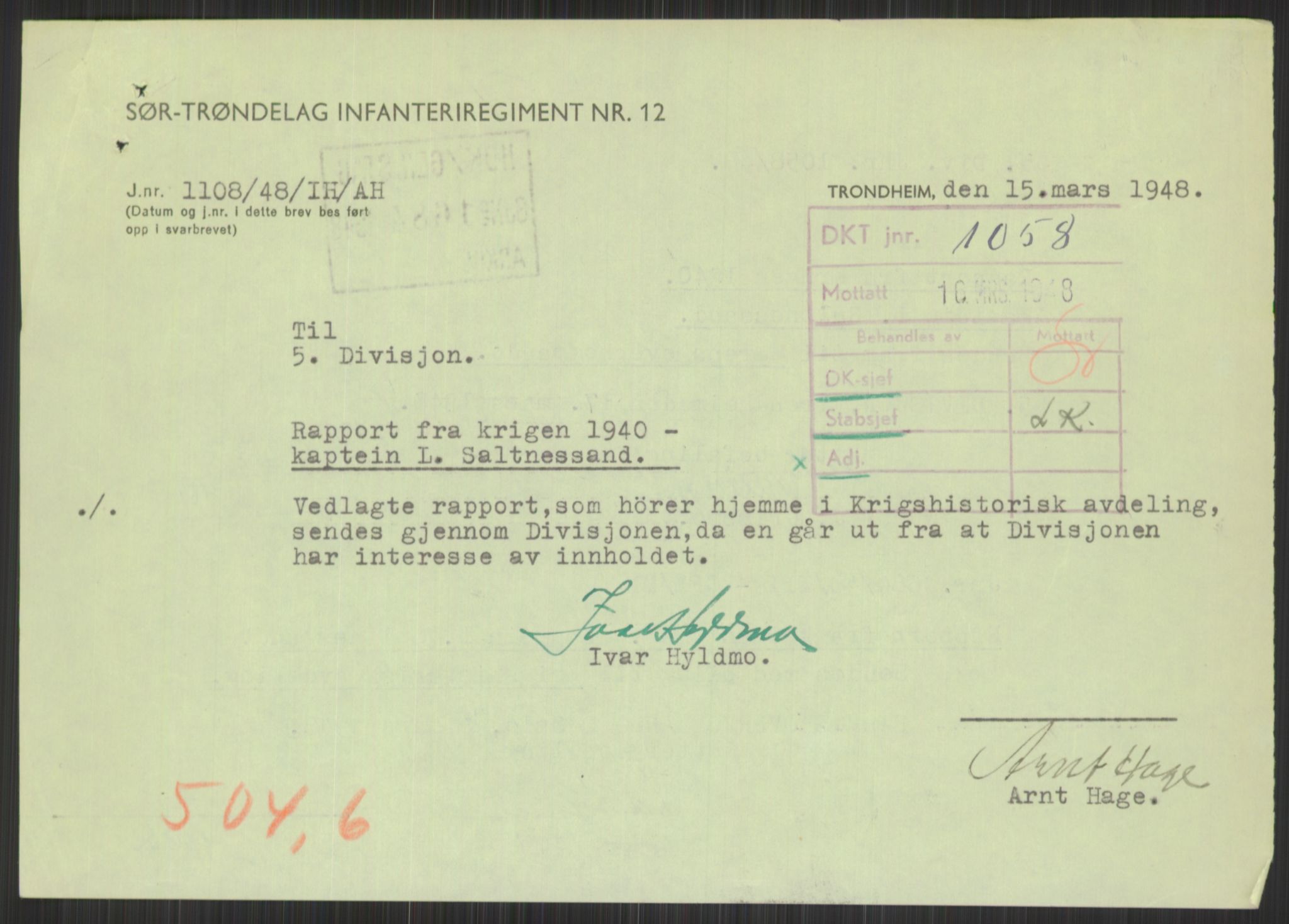 Forsvaret, Forsvarets krigshistoriske avdeling, AV/RA-RAFA-2017/Y/Yb/L0111: II-C-11-504-506  -  5. Divisjon., 1940-1948, p. 123