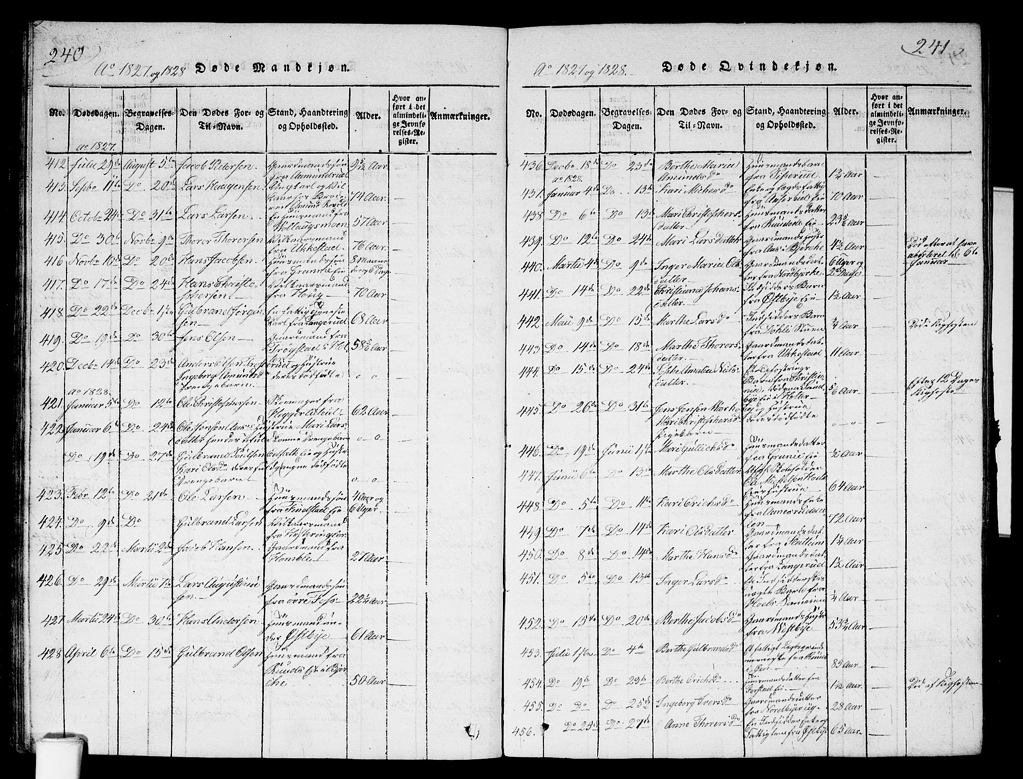 Nannestad prestekontor Kirkebøker, SAO/A-10414a/G/Ga/L0001: Parish register (copy) no. I 1, 1815-1839, p. 240-241