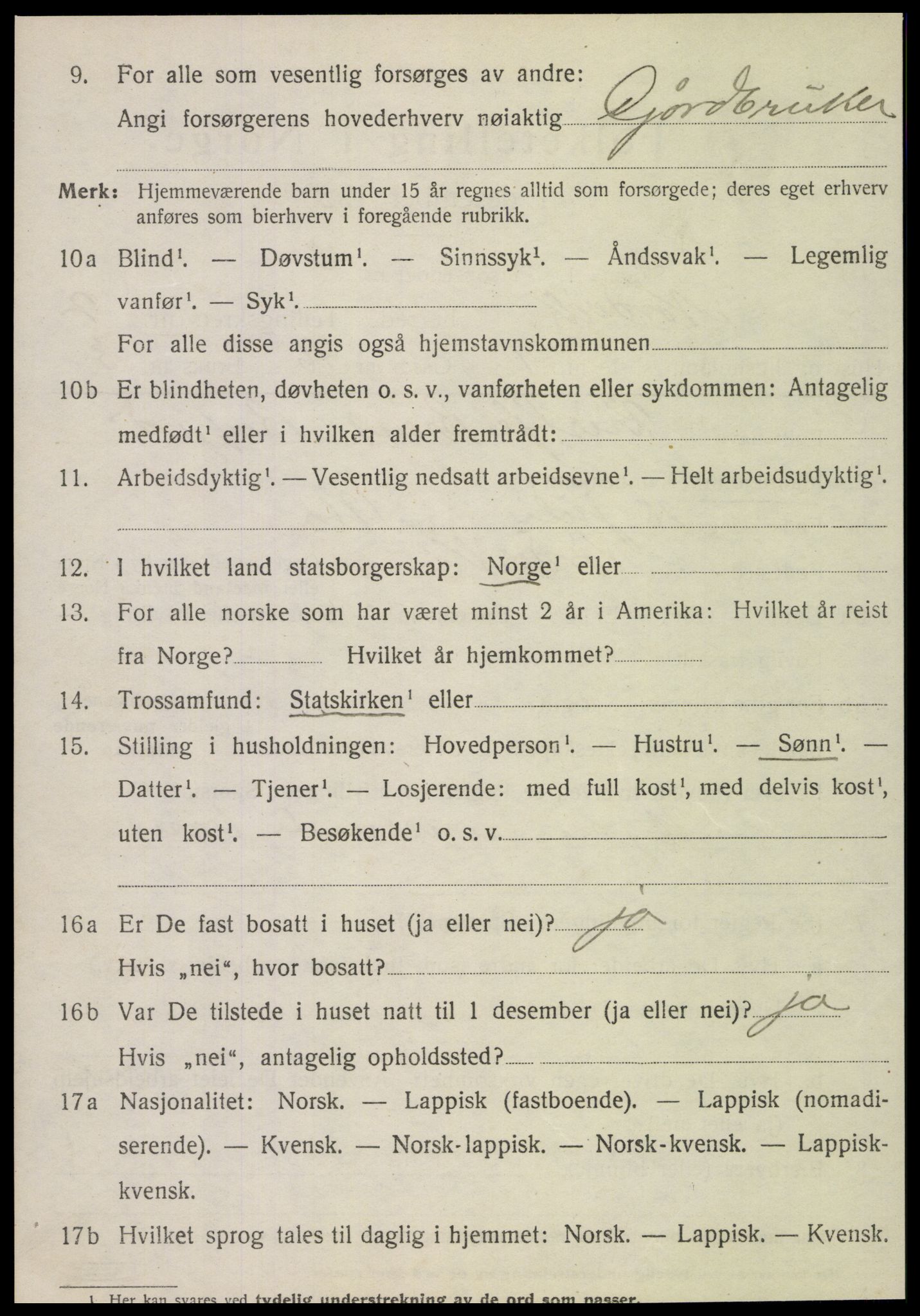 SAT, 1920 census for Nordvik, 1920, p. 2613