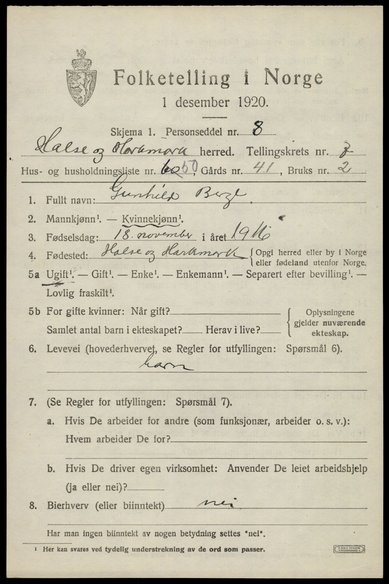 SAK, 1920 census for Halse og Harkmark, 1920, p. 4233