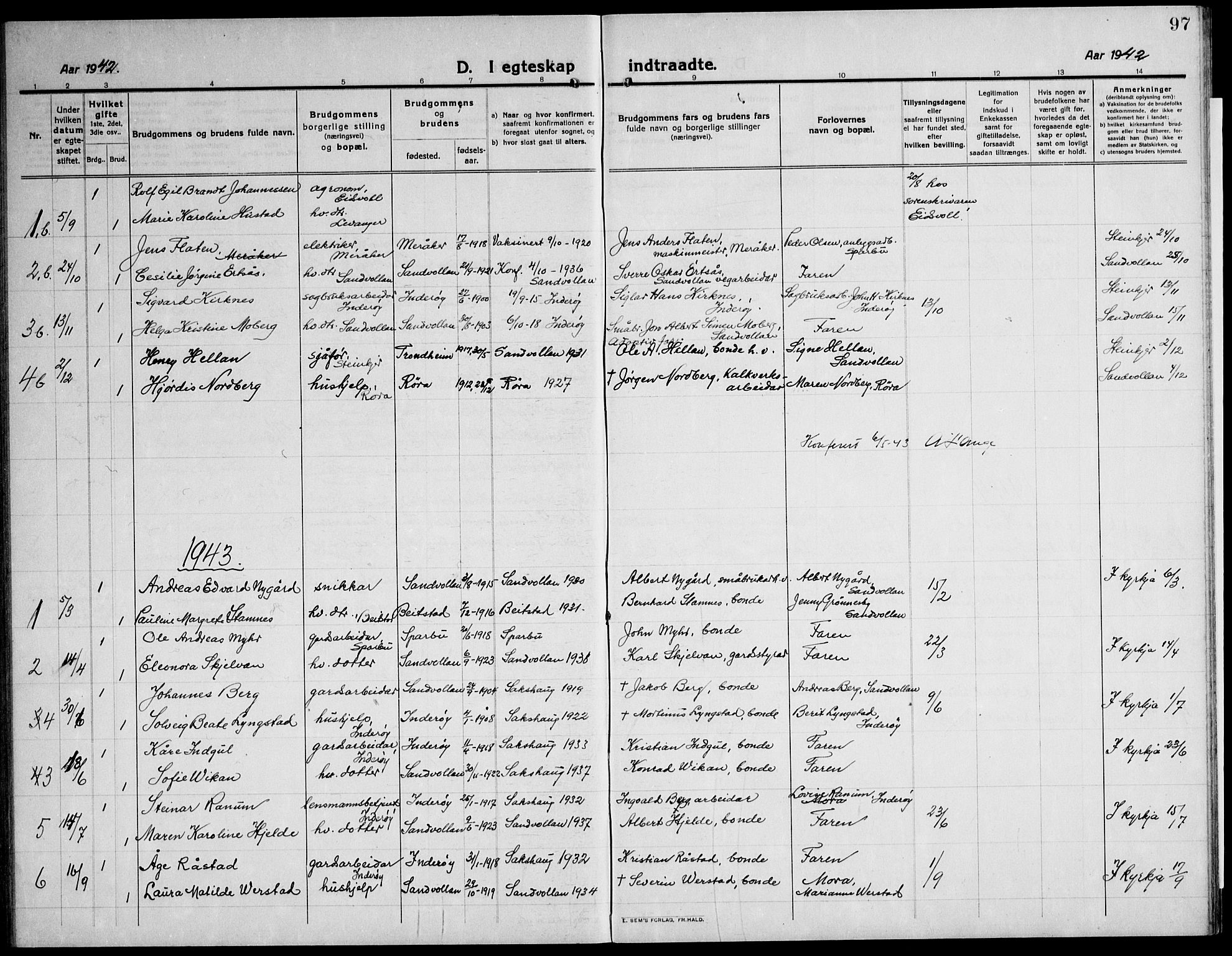 Ministerialprotokoller, klokkerbøker og fødselsregistre - Nord-Trøndelag, SAT/A-1458/732/L0319: Parish register (copy) no. 732C03, 1911-1945, p. 97