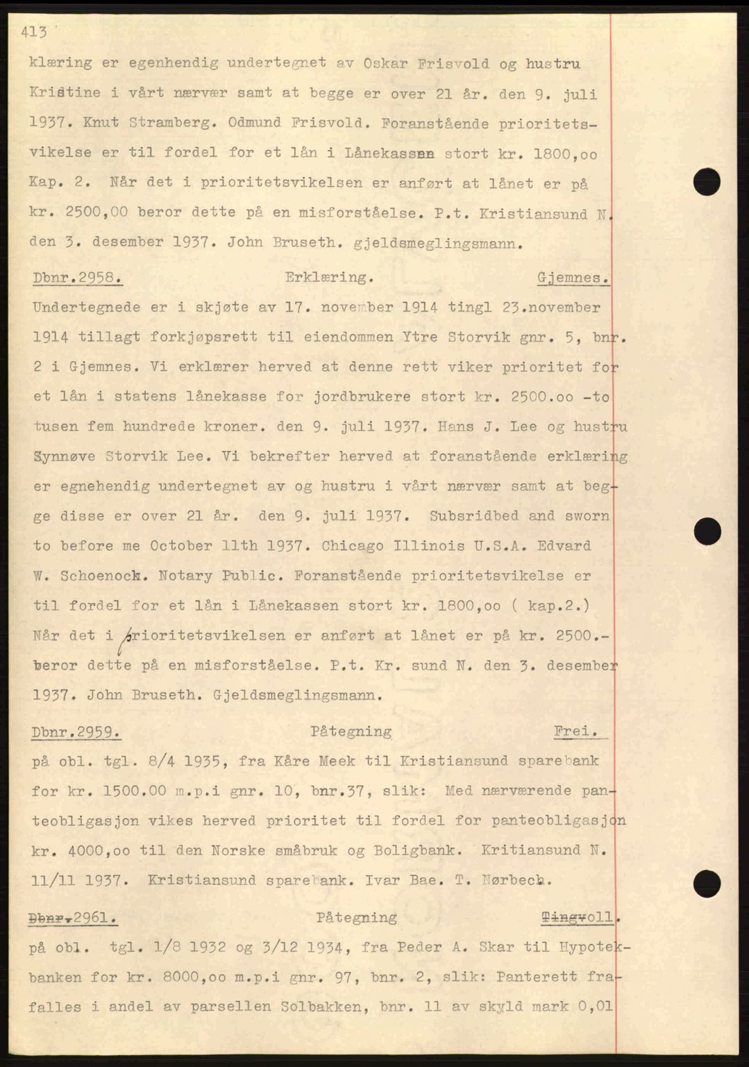 Nordmøre sorenskriveri, AV/SAT-A-4132/1/2/2Ca: Mortgage book no. C80, 1936-1939, Diary no: : 2958/1937