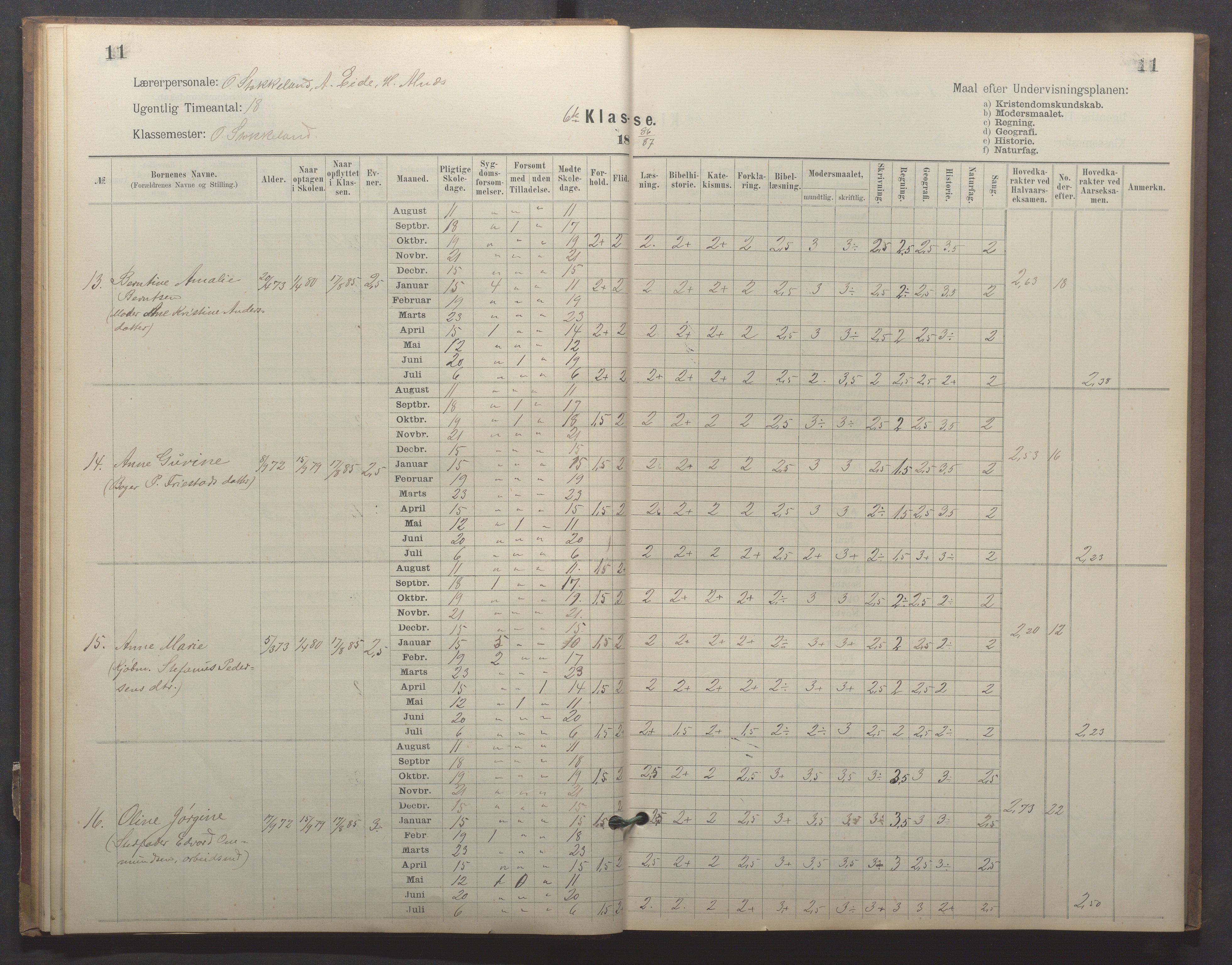 Egersund kommune (Ladested) - Egersund almueskole/folkeskole, IKAR/K-100521/H/L0023: Skoleprotokoll - Almueskolen, 6. klasse, 1886-1892, p. 11